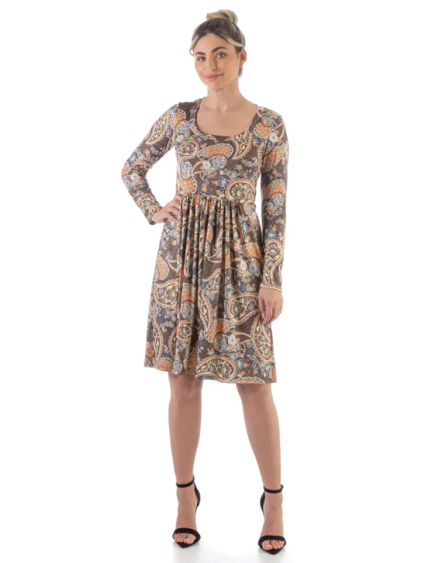 Paisley Long Sleeve Pleated Knee Length Dress sold by 24/7 Comfort Apparel