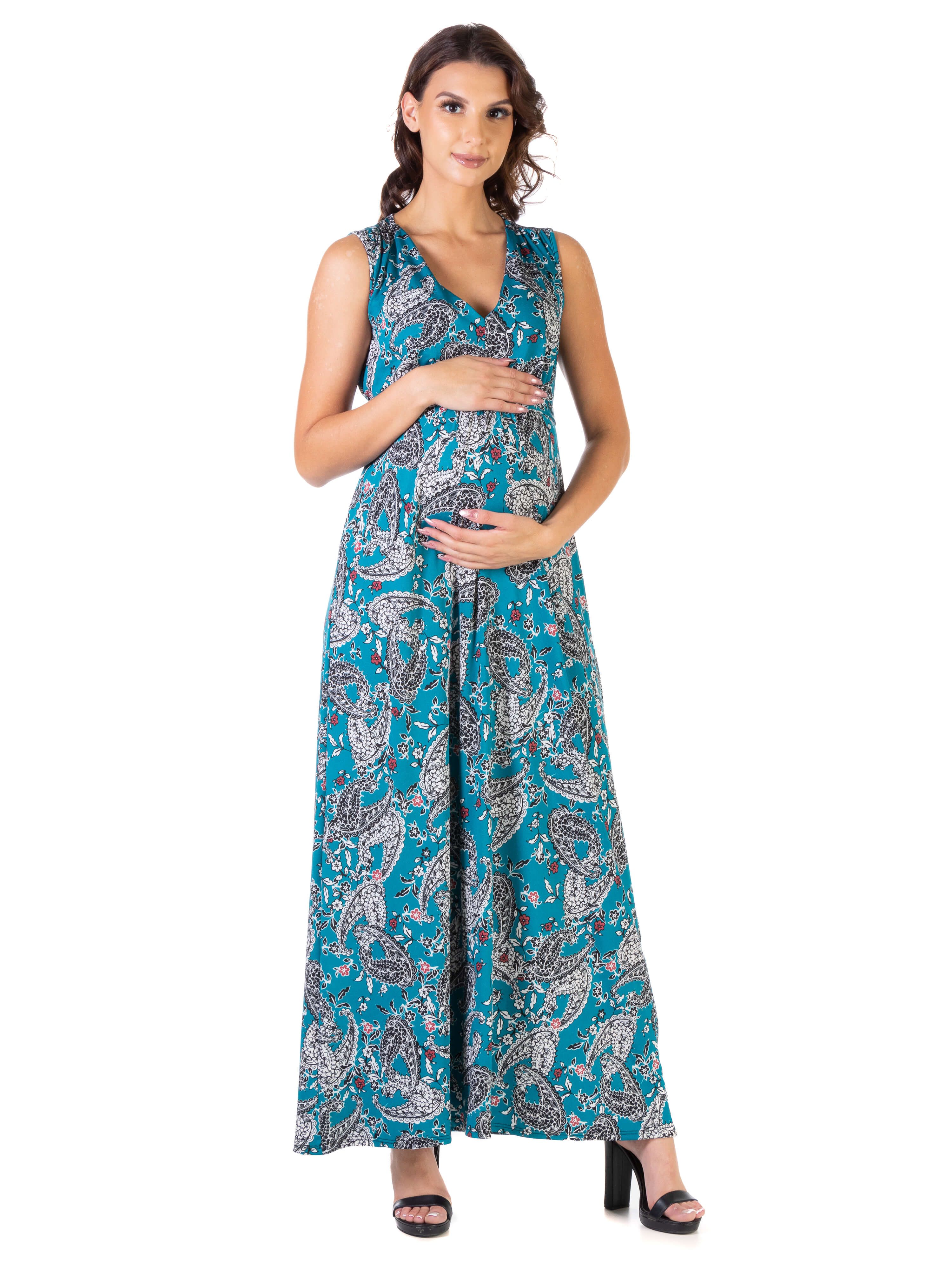 Teal Maternity Sleeveless V Neck Loose Long Maxi Casual Dress sold by 24/7 Comfort Apparel