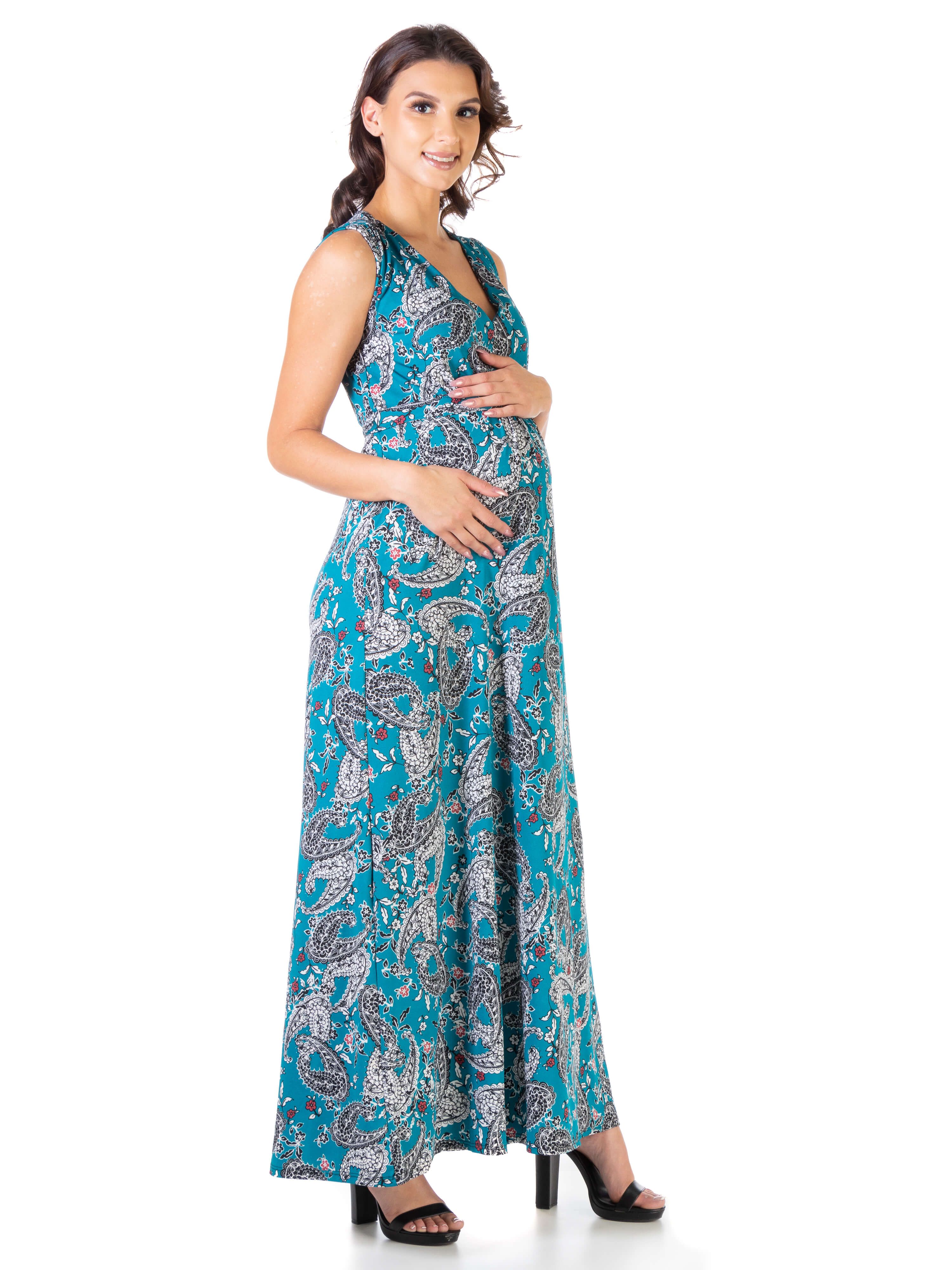 Teal Maternity Sleeveless V Neck Loose Long Maxi Casual Dress sold by 24/7 Comfort Apparel product image thumbnail 2