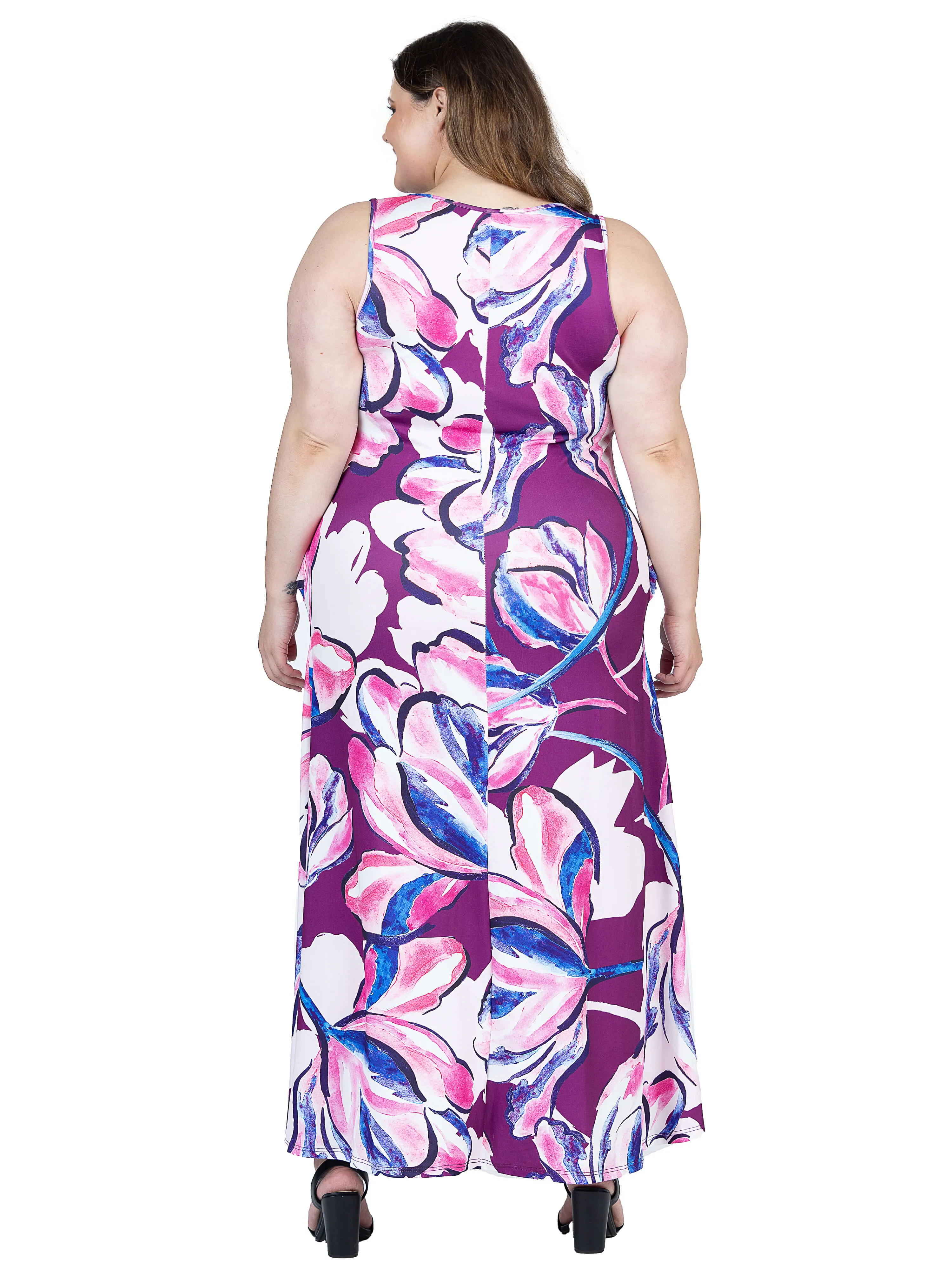 Plus Size Casual Purple Floral Scoop Neck Sleeveless Maxi Dress With Pockets sold by 24/7 Comfort Apparel product image thumbnail 3