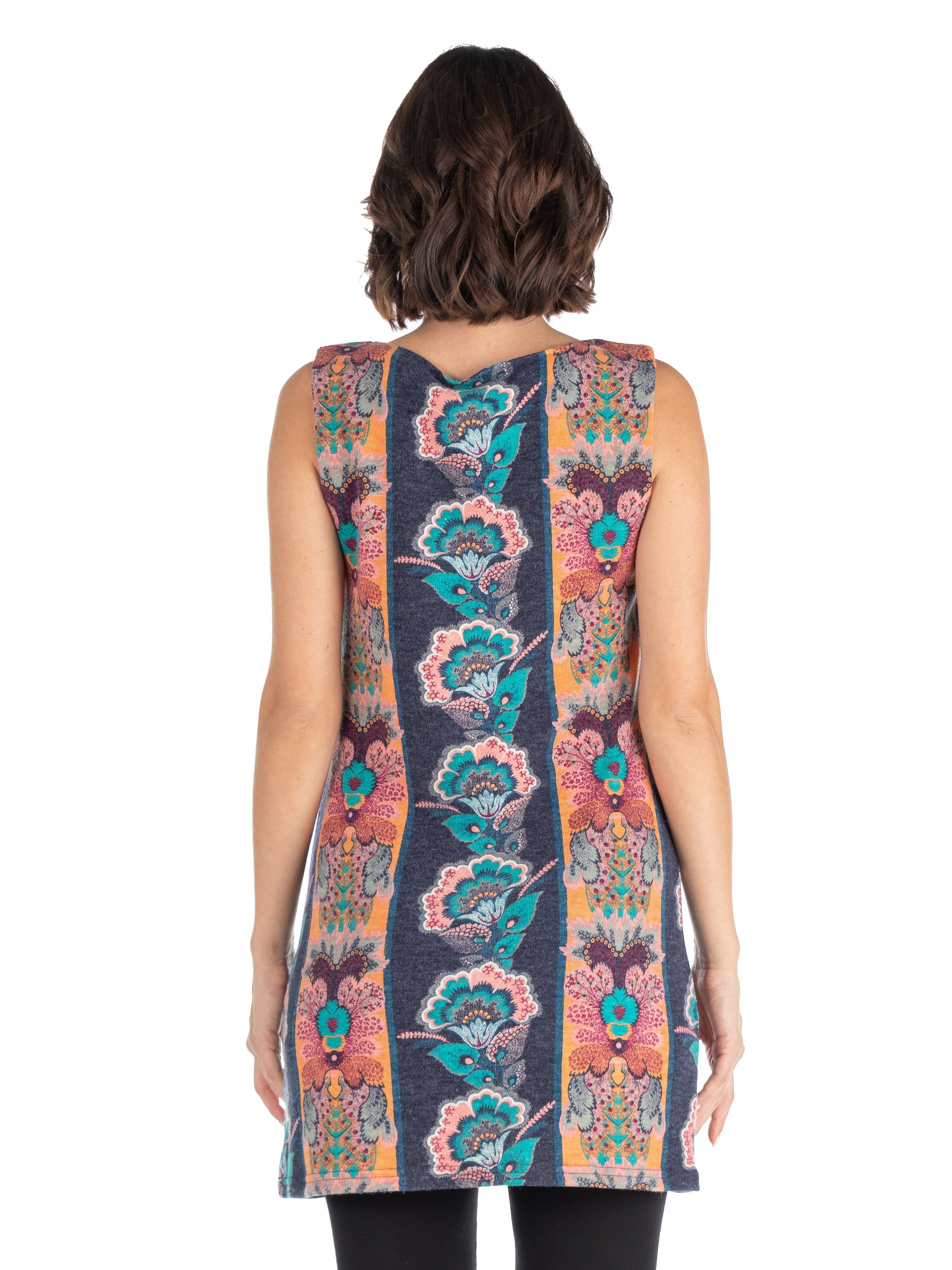 Blue Floral Print Sleeveless Extra Long Tunic Top sold by 24/7 Comfort Apparel product image thumbnail 3