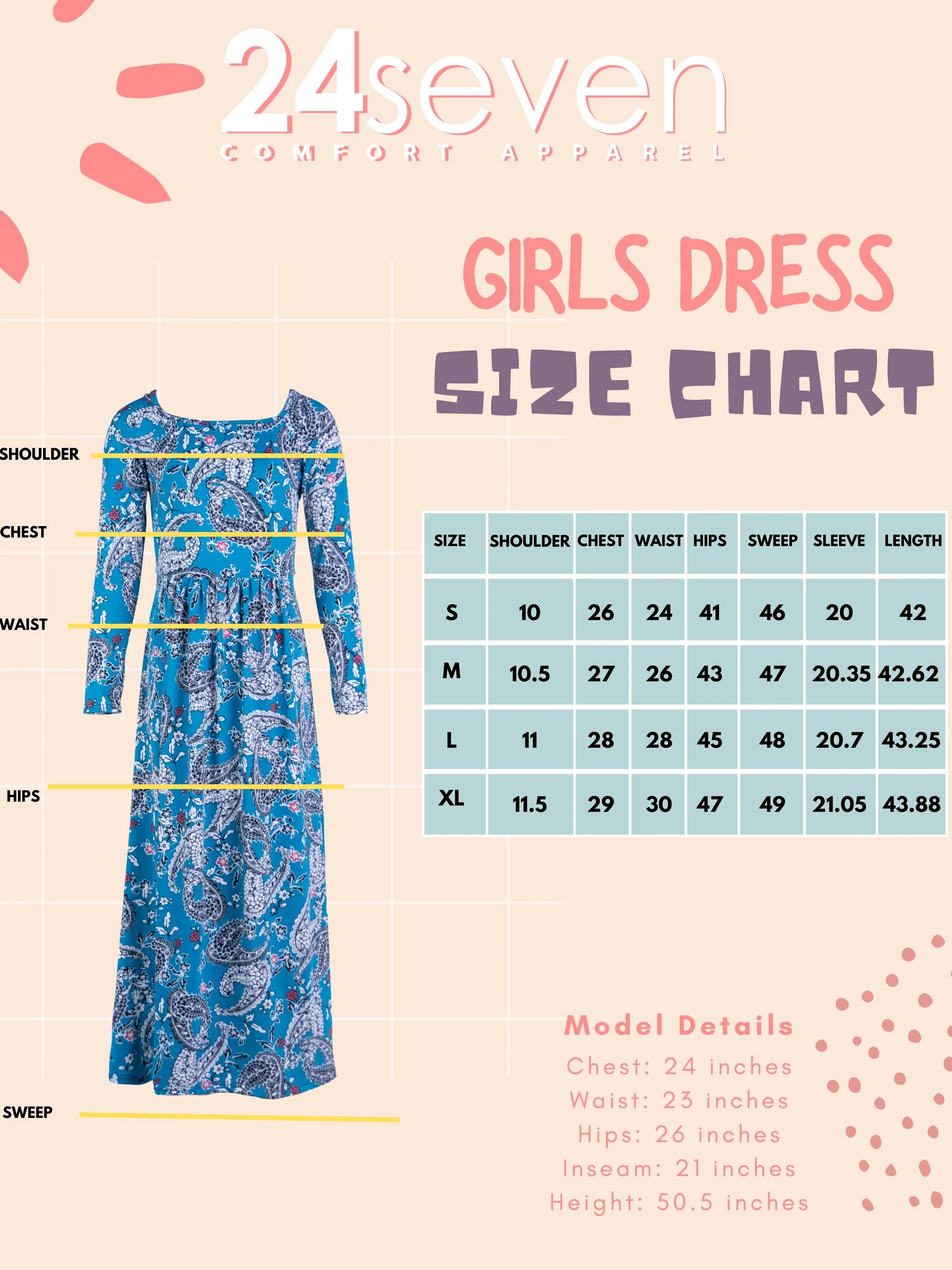 24seven Comfort Apparel Girls Blue Paisley Long Sleeve Pleated Maxi Dress sold by 24/7 Comfort Apparel product image thumbnail 3