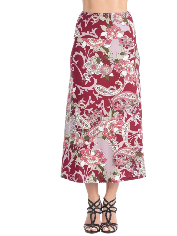 Wine Paisley Long A line Maxi Skirt sold by 24/7 Comfort Apparel