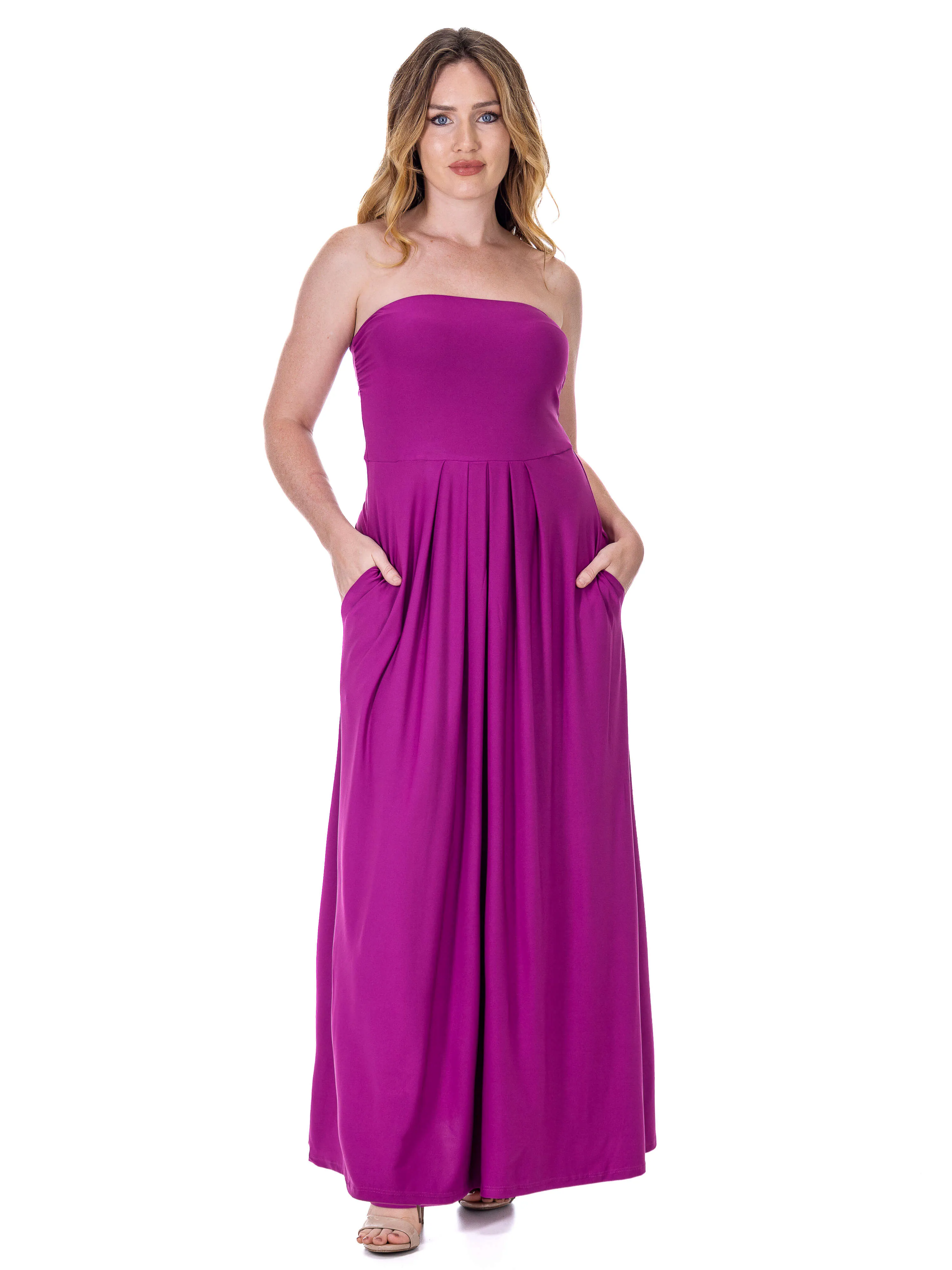 Womens Pleated A Line Strapless Maxi Dress With Pockets sold by 24/7 Comfort Apparel product image thumbnail 4