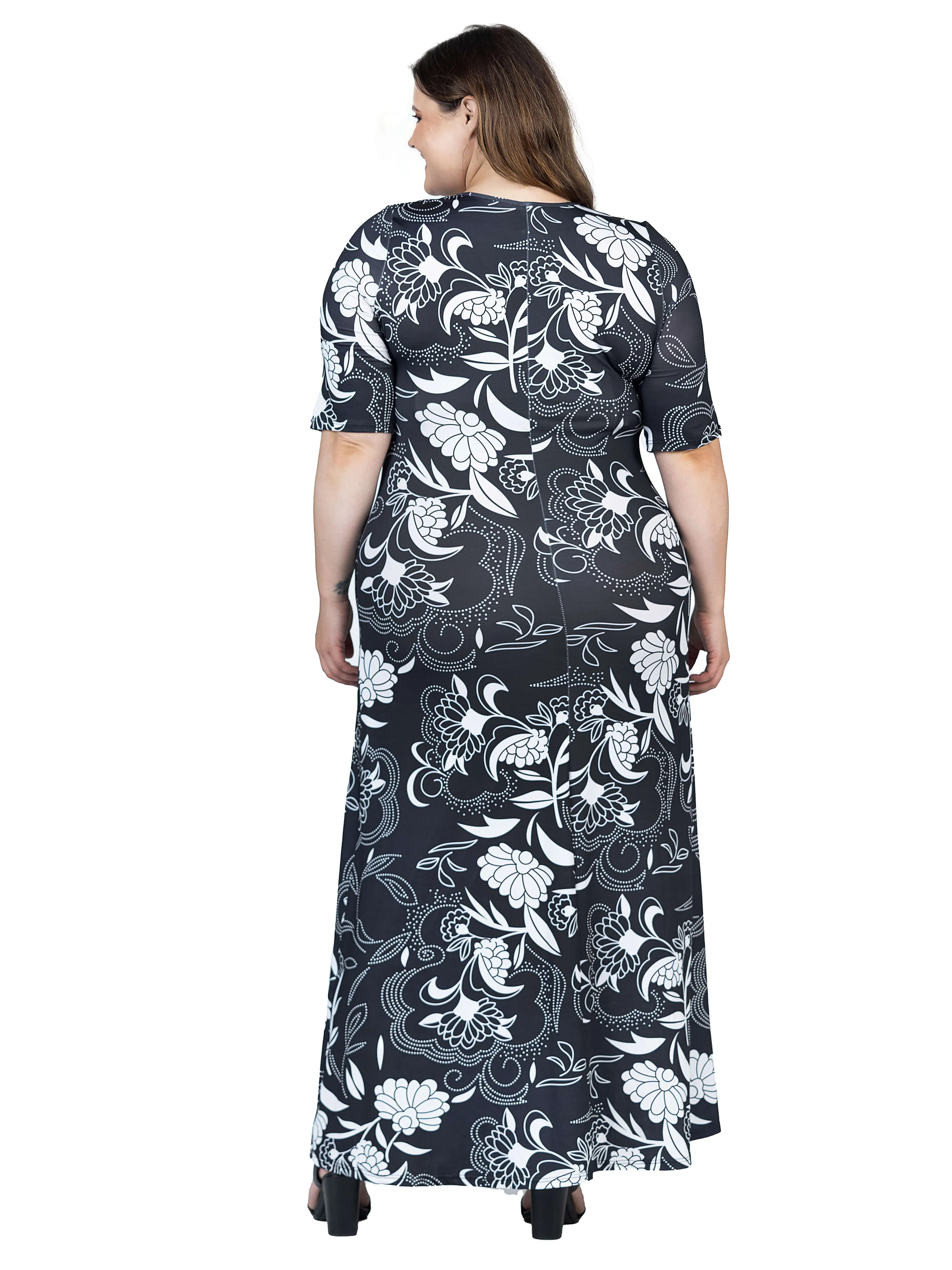 Plus Size Black and White Elbow Sleeve Casual A Line Maxi Dress sold by 24/7 Comfort Apparel product image thumbnail 3