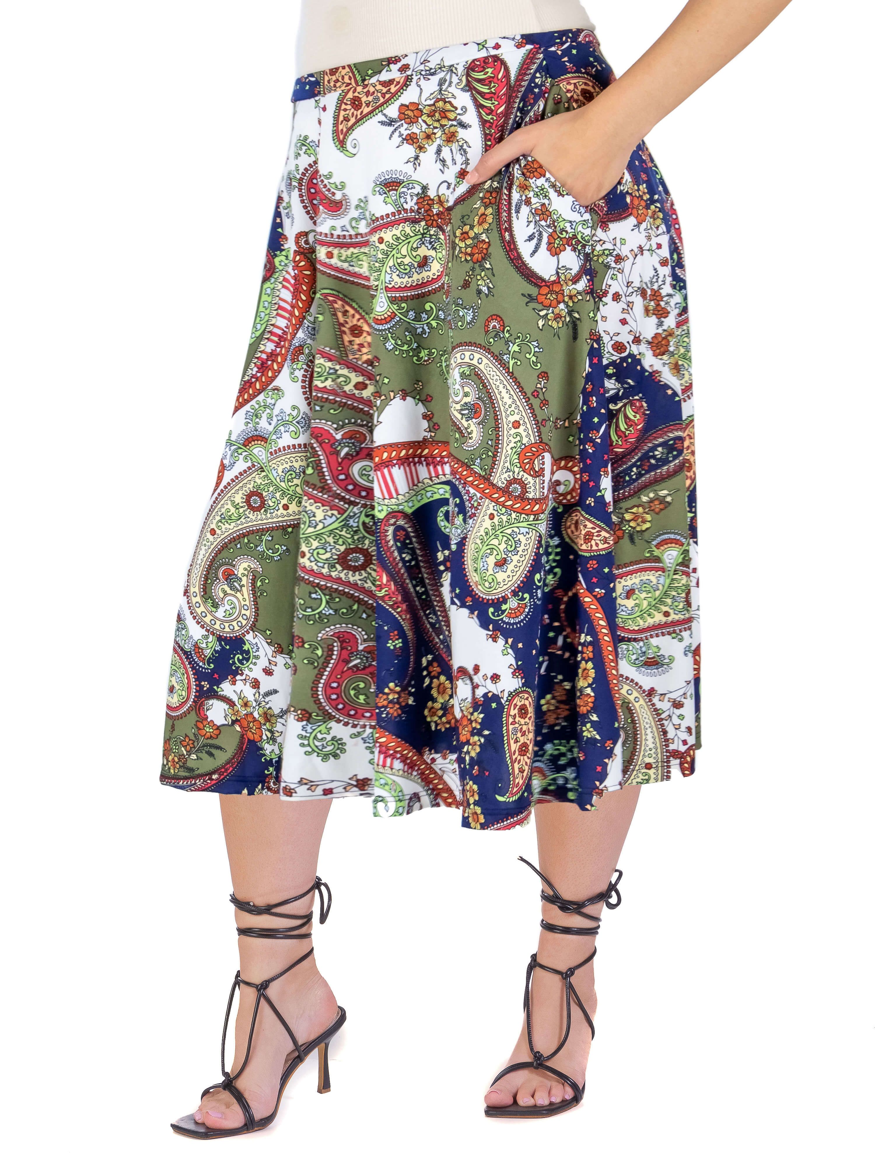 Paisley Print Pleated Plus Size Pocket Midi Skirt sold by 24/7 Comfort Apparel product image thumbnail 2