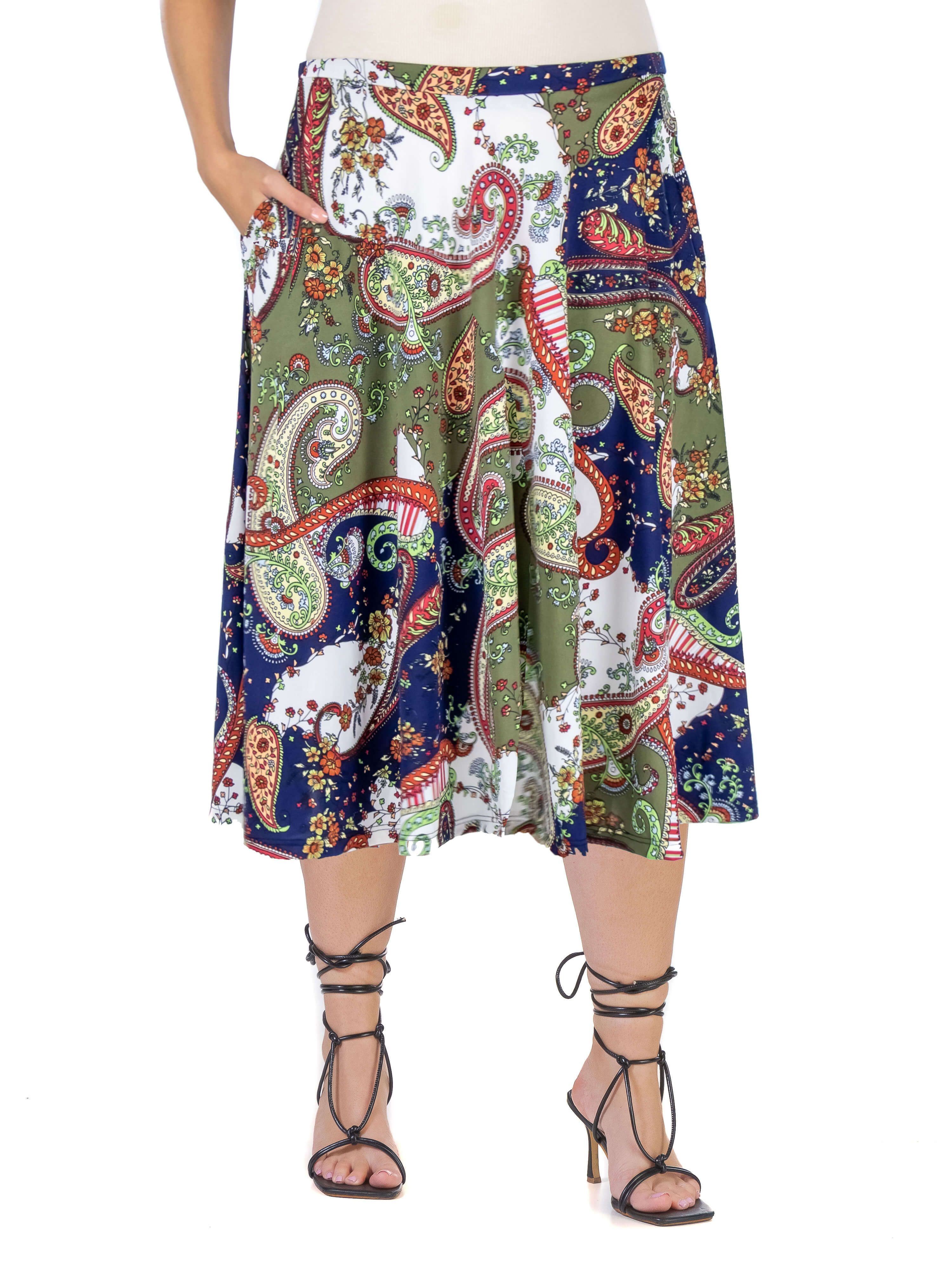 Paisley Print Pleated Plus Size Pocket Midi Skirt sold by 24/7 Comfort Apparel