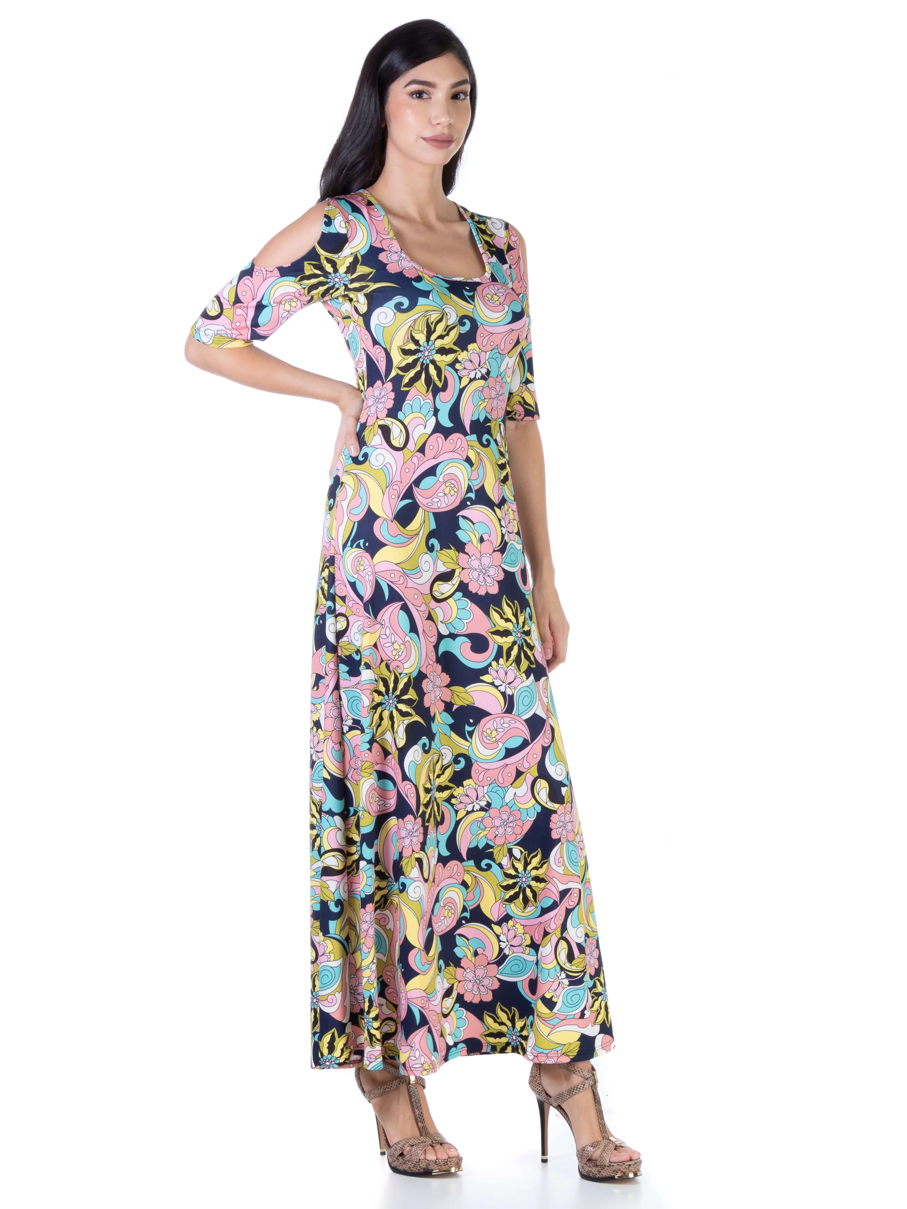 Floral Cold Shoulder Flowy Casual Maxi Dress sold by 24/7 Comfort Apparel product image thumbnail 3