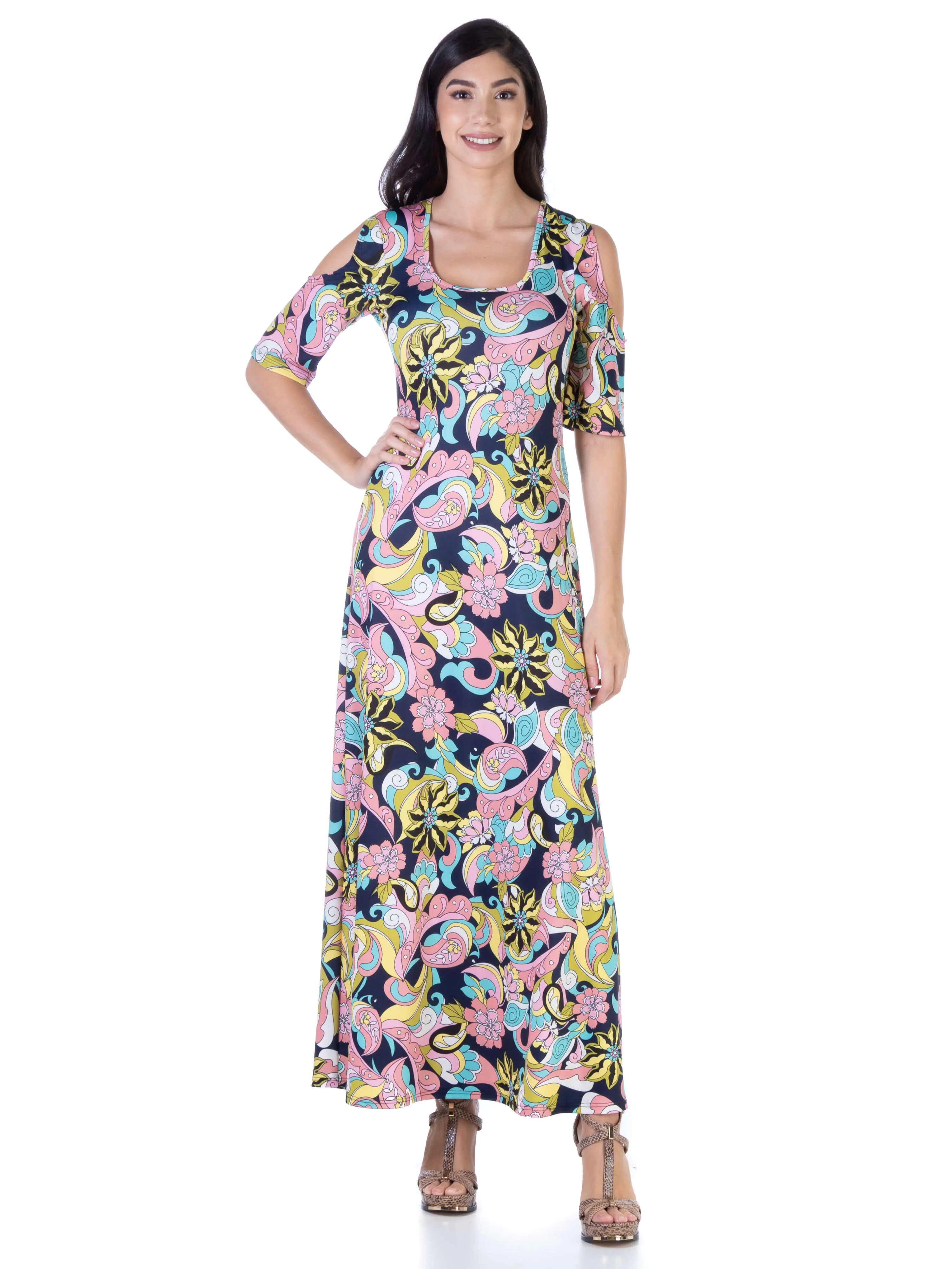 Floral Cold Shoulder Flowy Casual Maxi Dress sold by 24/7 Comfort Apparel product image thumbnail 2