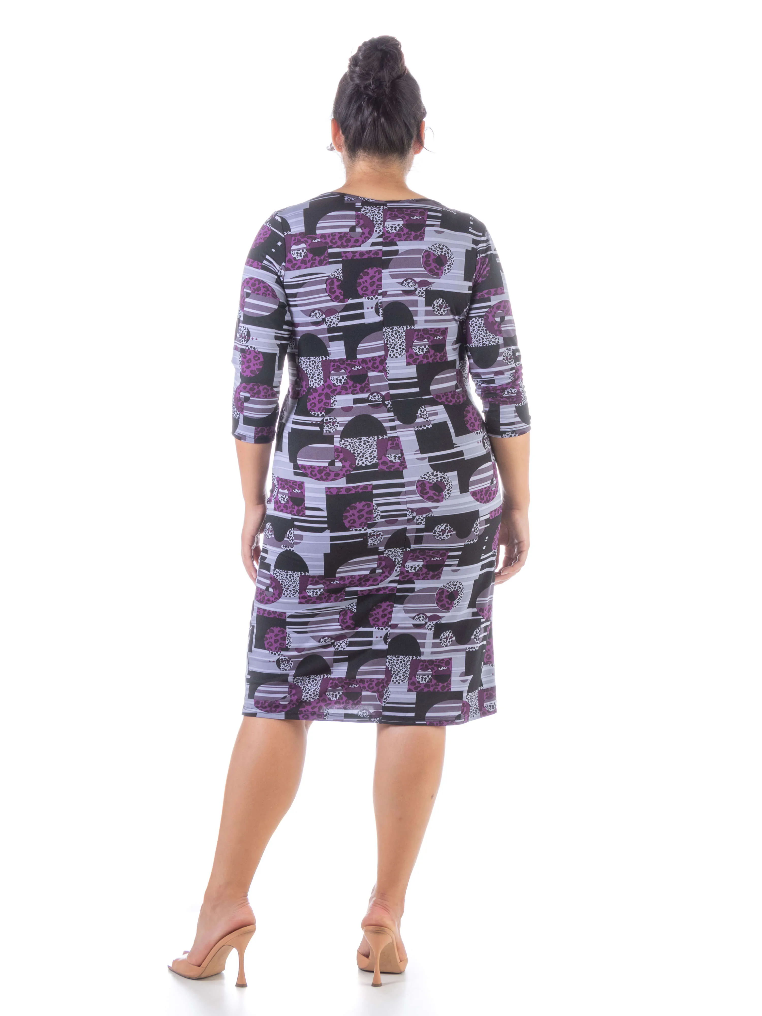 Purple Faux Wrap Plus Size Knee Length Cocktail Dress sold by 24/7 Comfort Apparel product image thumbnail 3