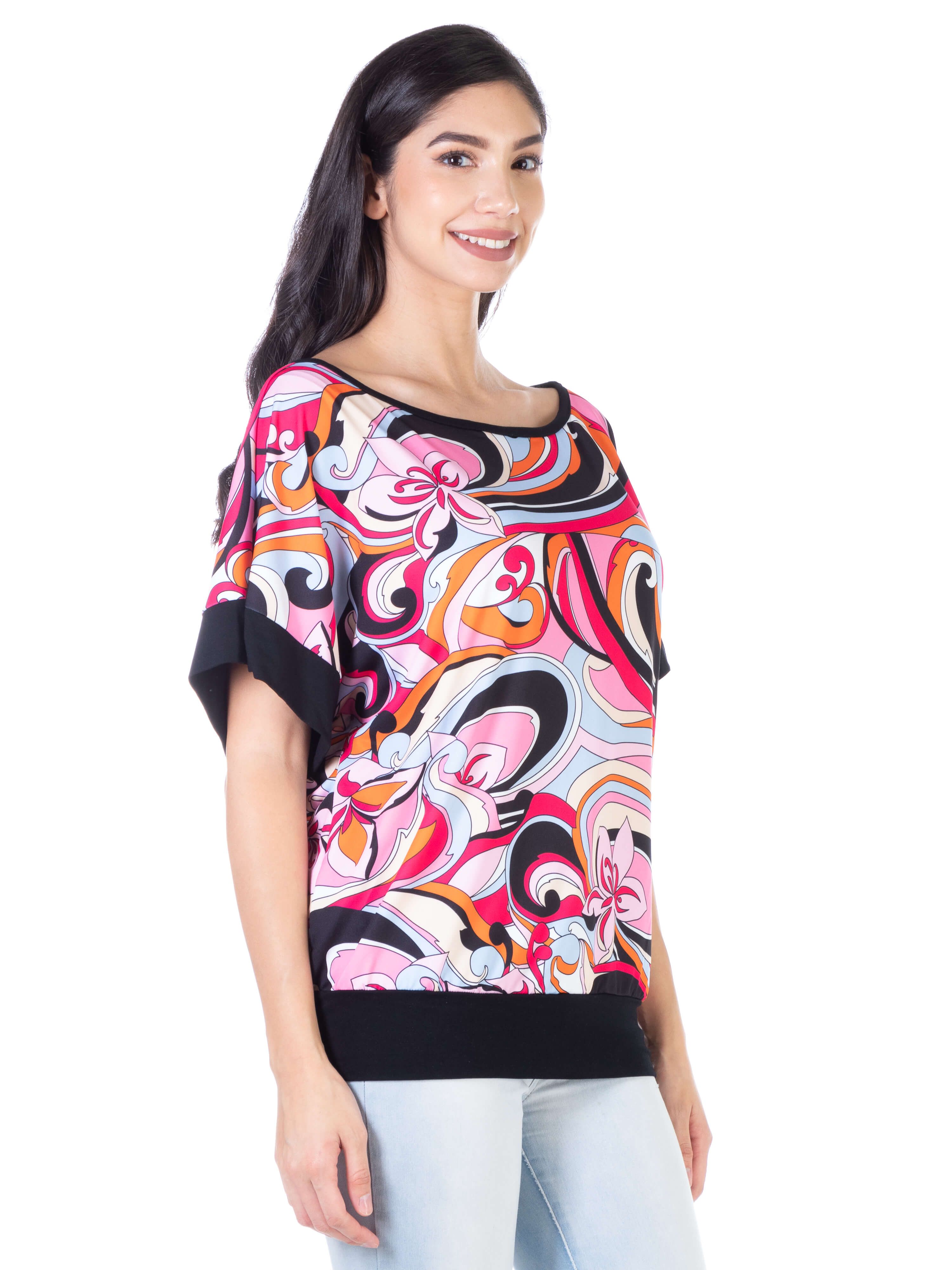 Pink Floral Boatneck Loose Fit Womens Top sold by 24/7 Comfort Apparel product image thumbnail 2