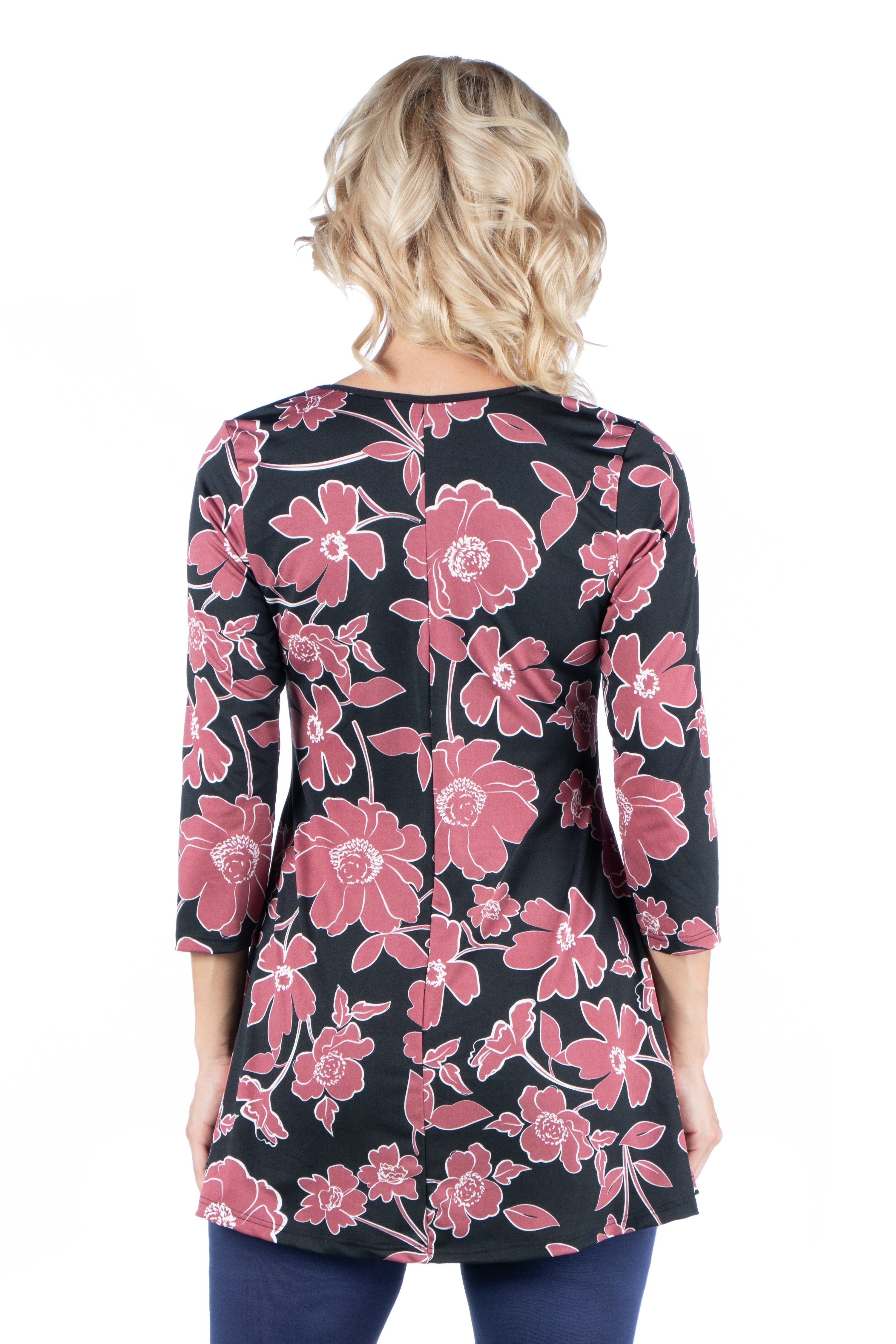 Mauve Floral Print V Neck Flared Maternity Tunic Top sold by 24/7 Comfort Apparel product image thumbnail 3