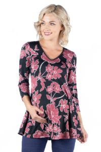 Mauve Floral Print V Neck Flared Maternity Tunic Top sold by 24/7 Comfort Apparel