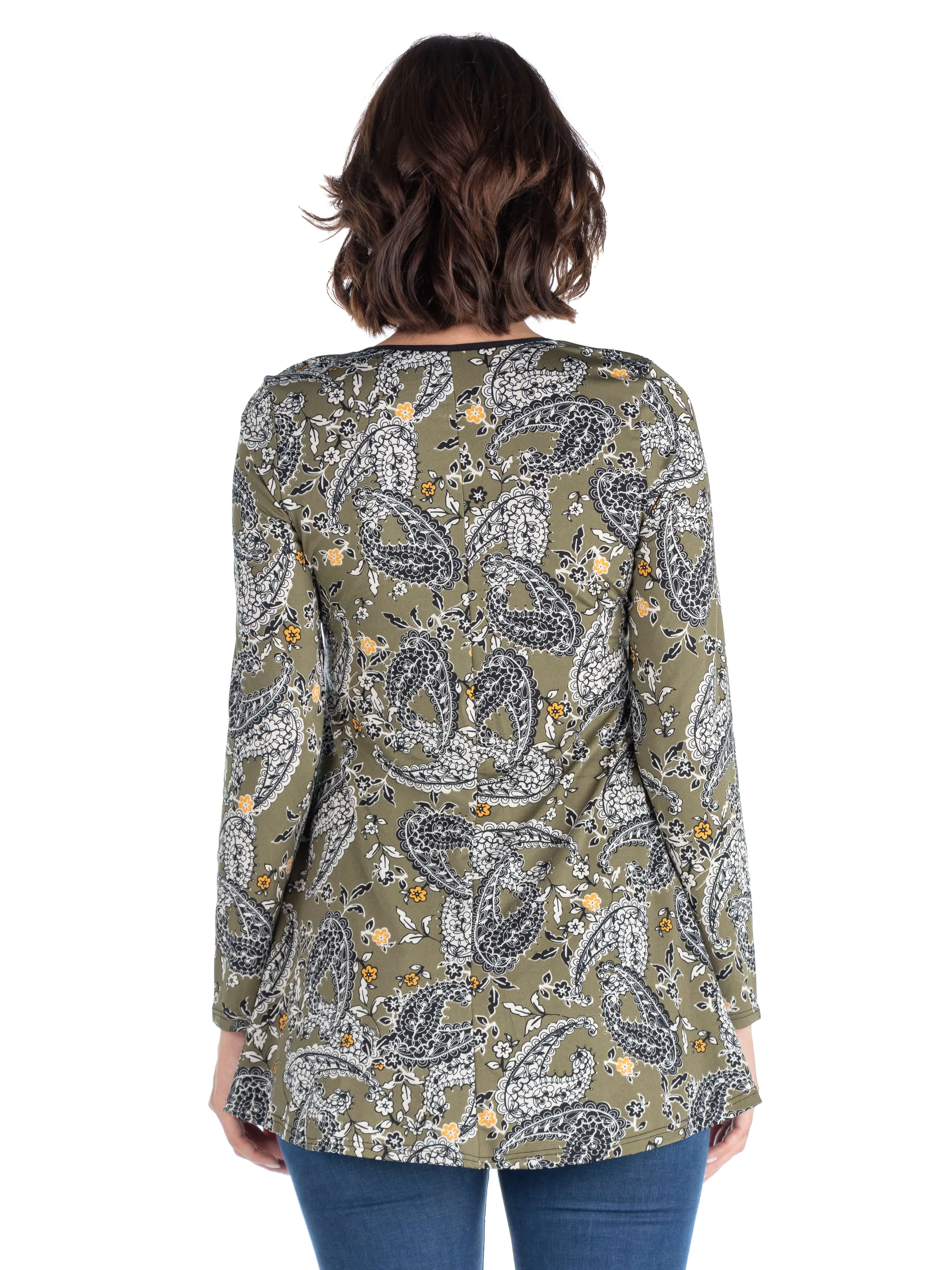 Army Green Paisley Long Sleeve Tunic Top sold by 24/7 Comfort Apparel product image thumbnail 3
