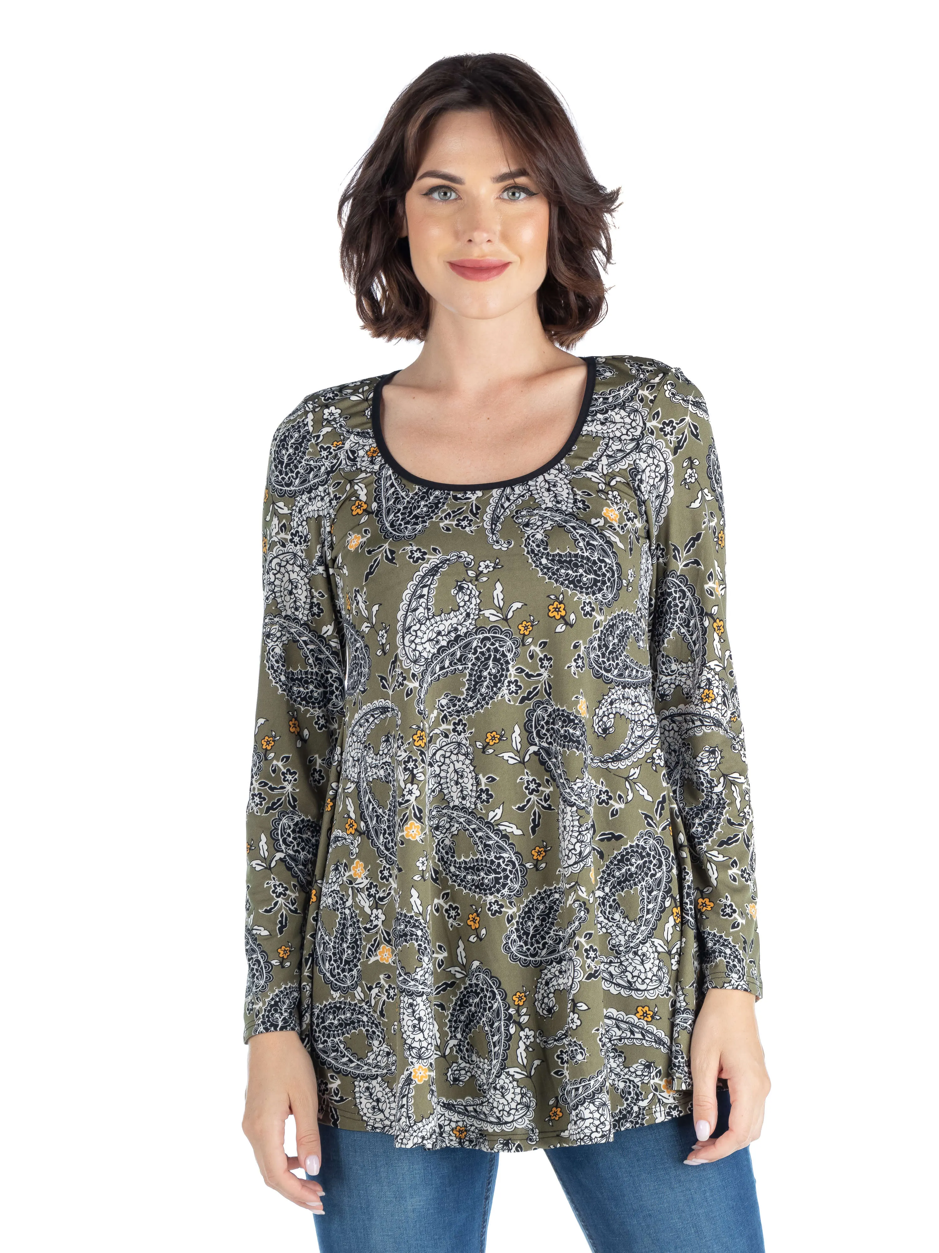 Army Green Paisley Long Sleeve Tunic Top sold by 24/7 Comfort Apparel product image thumbnail 2