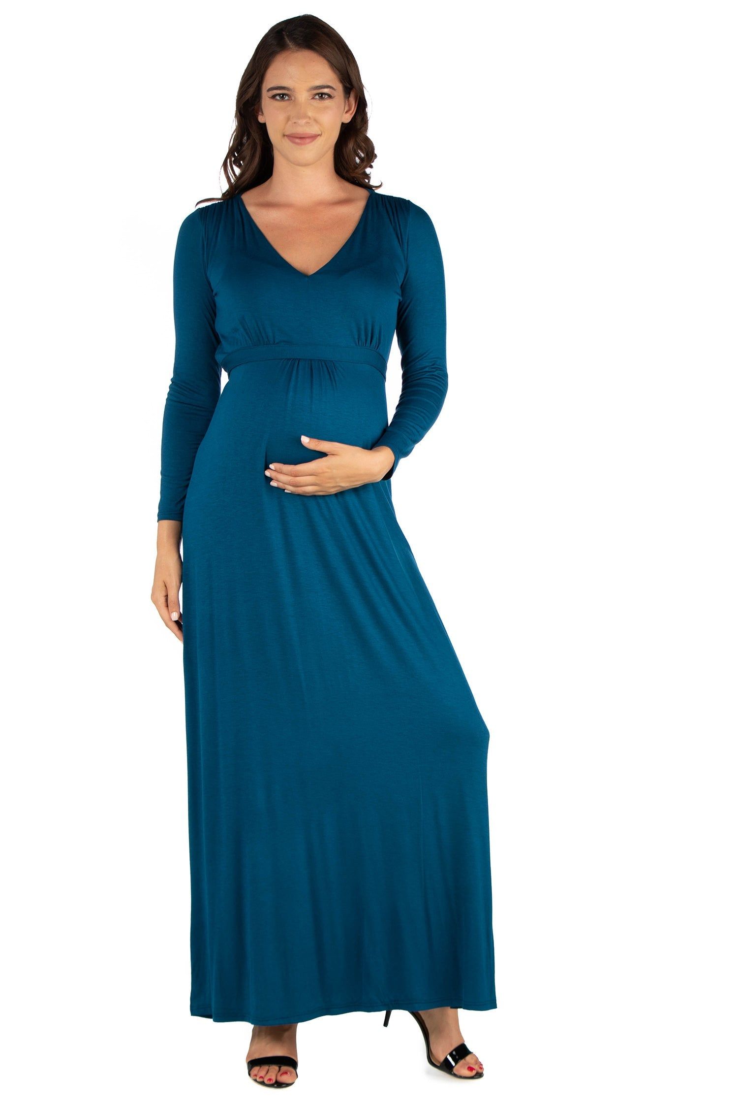 V-Neck Long Sleeve Maternity Maxi Dress sold by 24/7 Comfort Apparel product image thumbnail 4