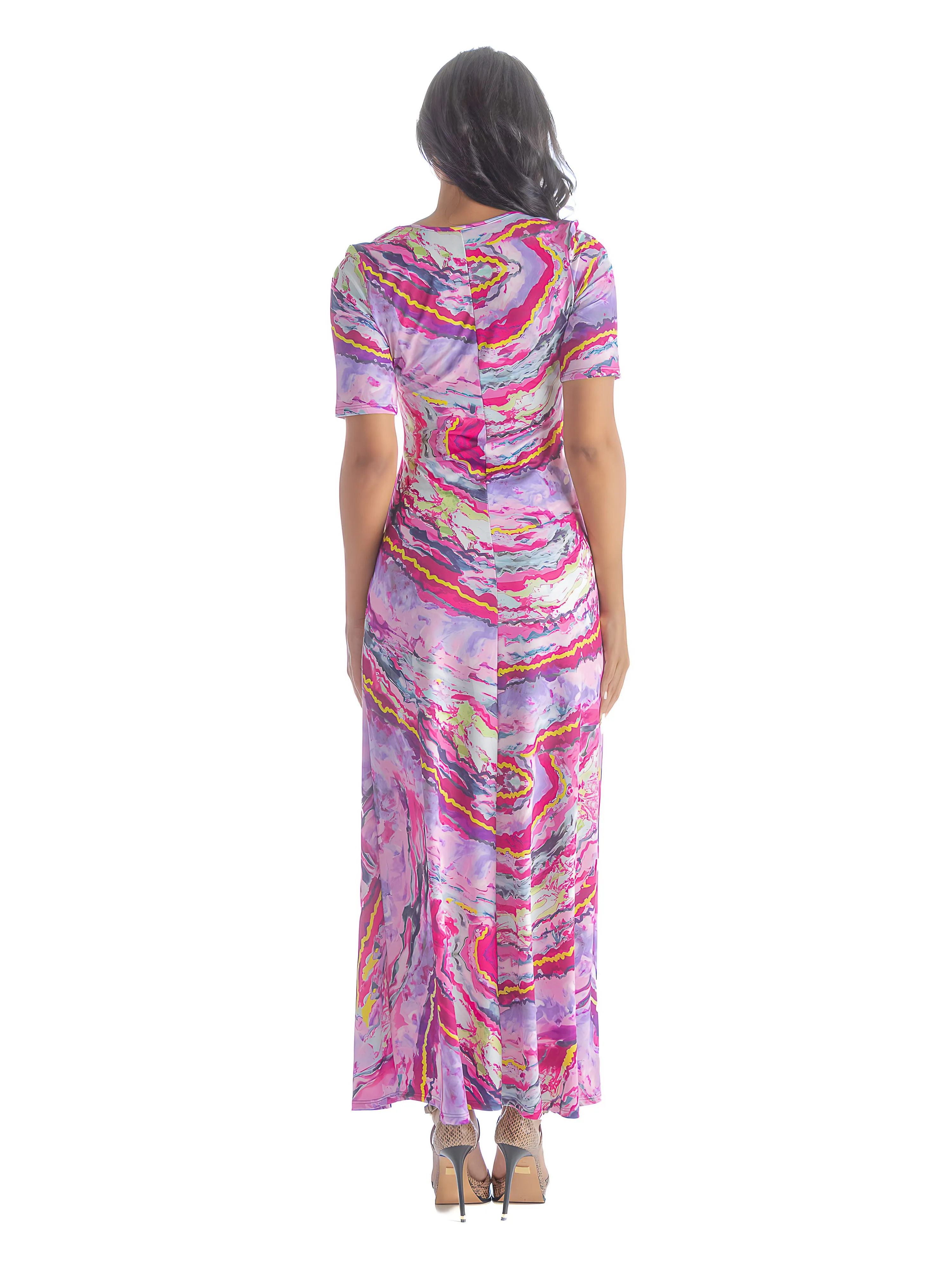 Womens Pink Abstract Print Elbow Sleeve Long Casual Maxi Dress sold by 24/7 Comfort Apparel product image thumbnail 4