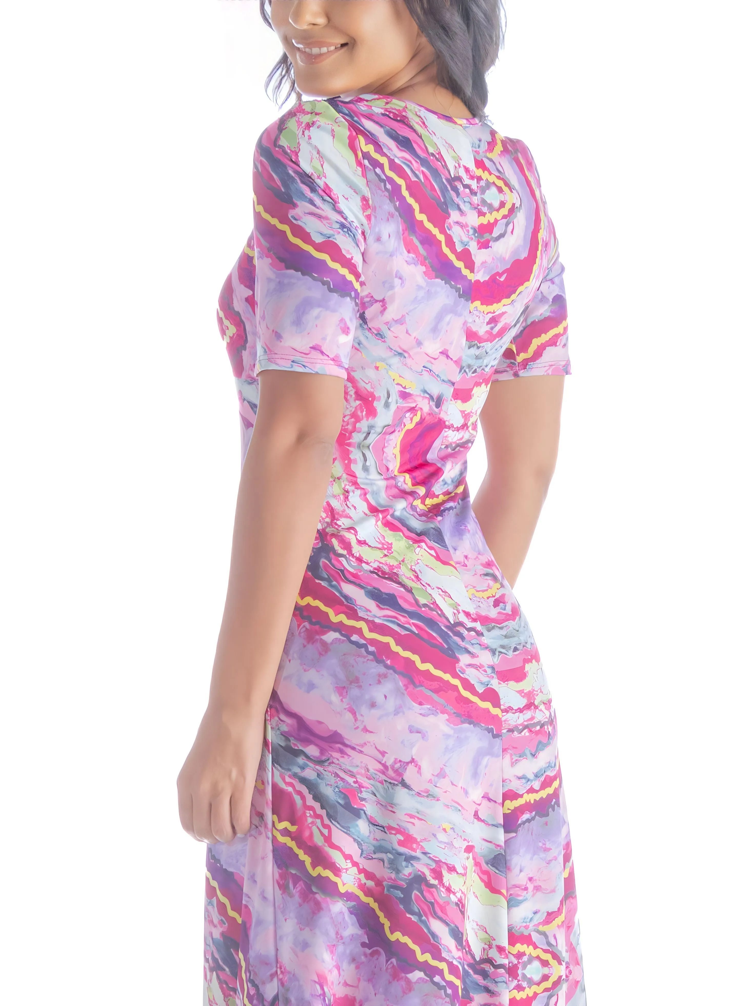 Womens Pink Abstract Print Elbow Sleeve Long Casual Maxi Dress sold by 24/7 Comfort Apparel product image thumbnail 5