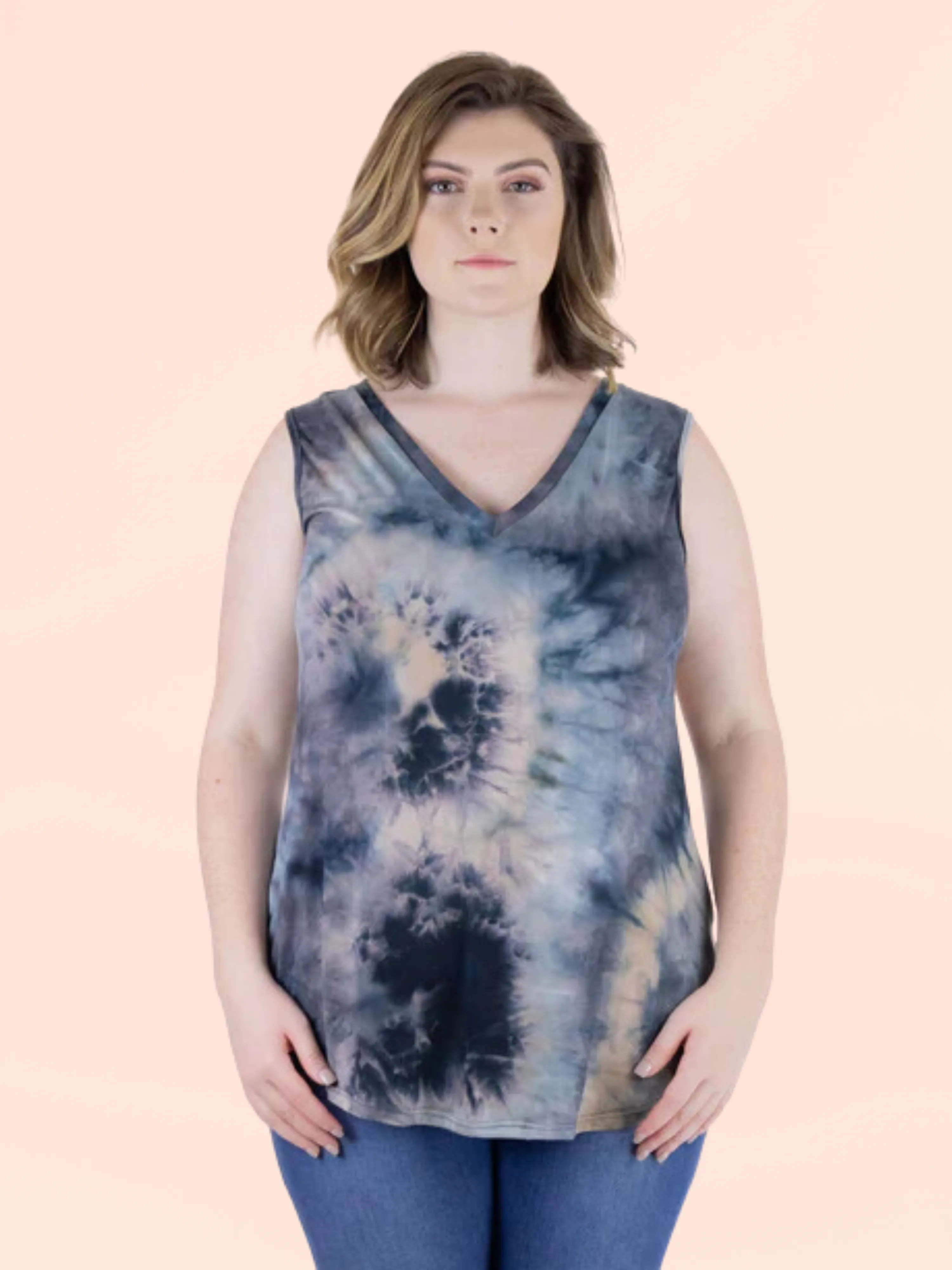 Rounded Hem V Neck Tie Dye Plus Size Tank Top sold by 24/7 Comfort Apparel