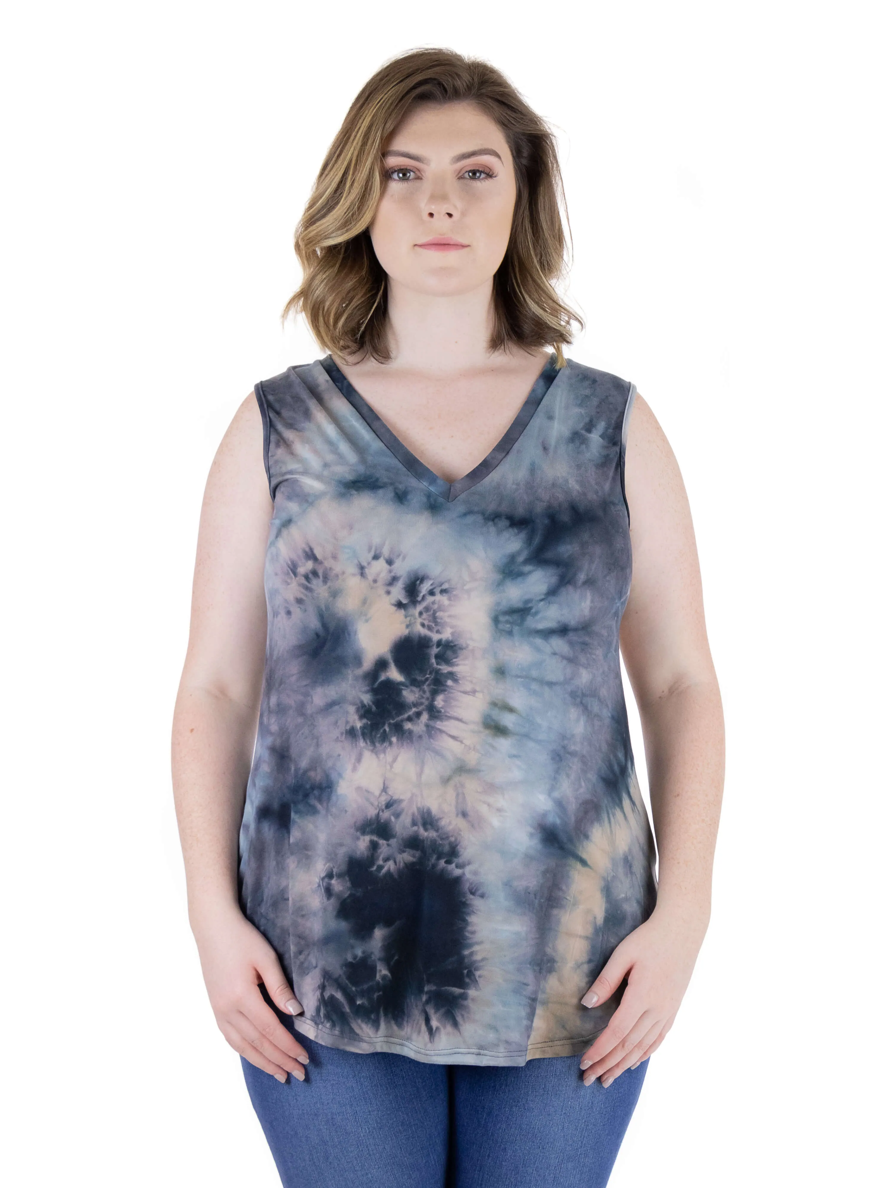 Rounded Hem V Neck Tie Dye Plus Size Tank Top sold by 24/7 Comfort Apparel product image thumbnail 4