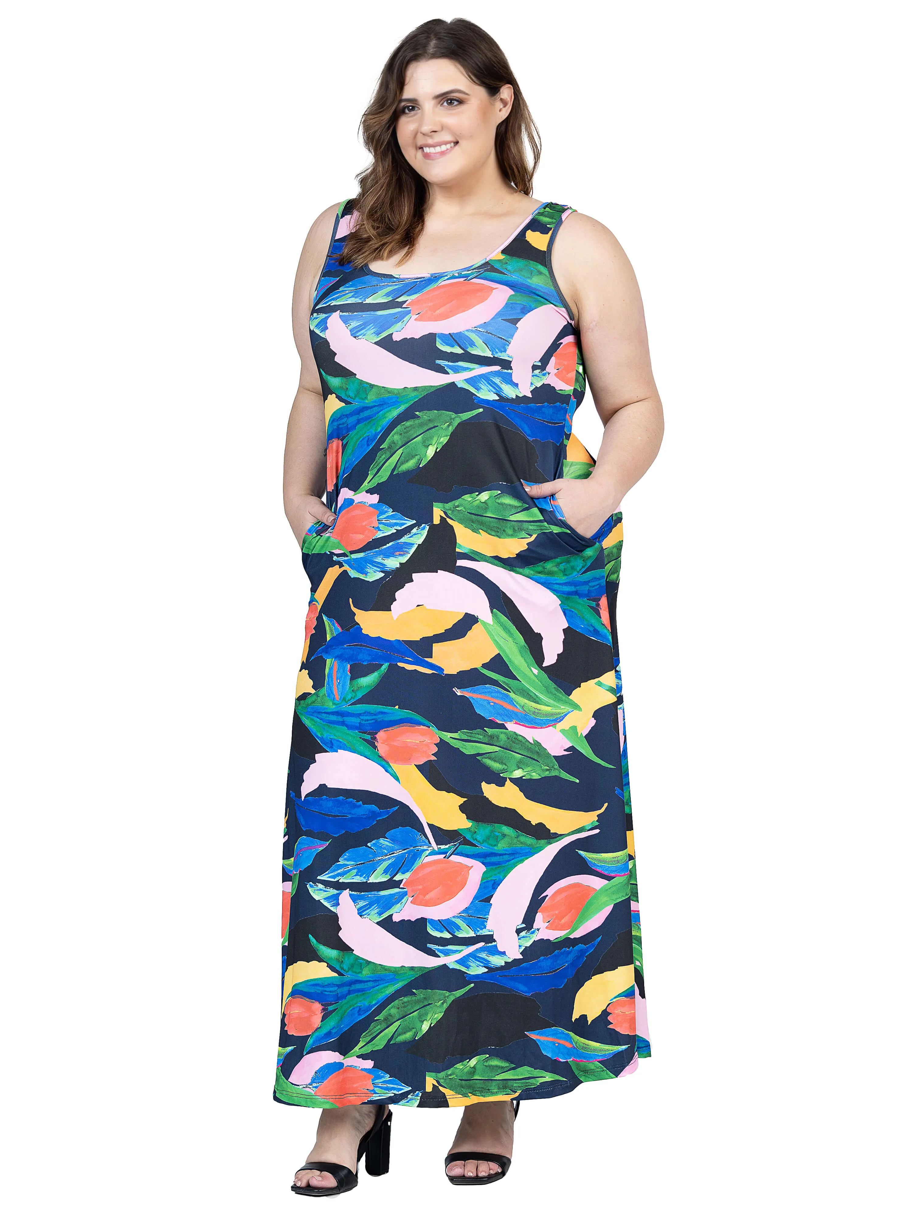 Plus Size Teal Floral Print Sleeveless Casual Maxi Dress With Pockets sold by 24/7 Comfort Apparel product image thumbnail 2