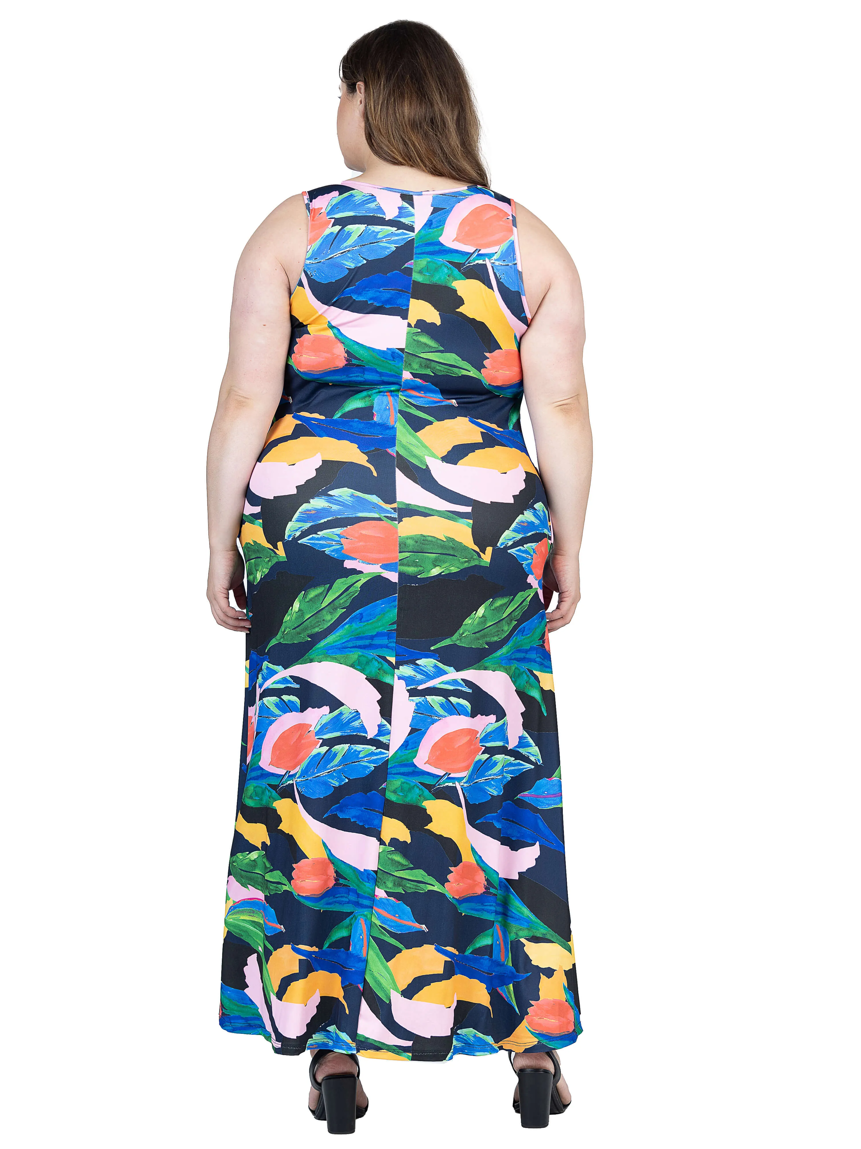 Plus Size Teal Floral Print Sleeveless Casual Maxi Dress With Pockets sold by 24/7 Comfort Apparel product image thumbnail 3