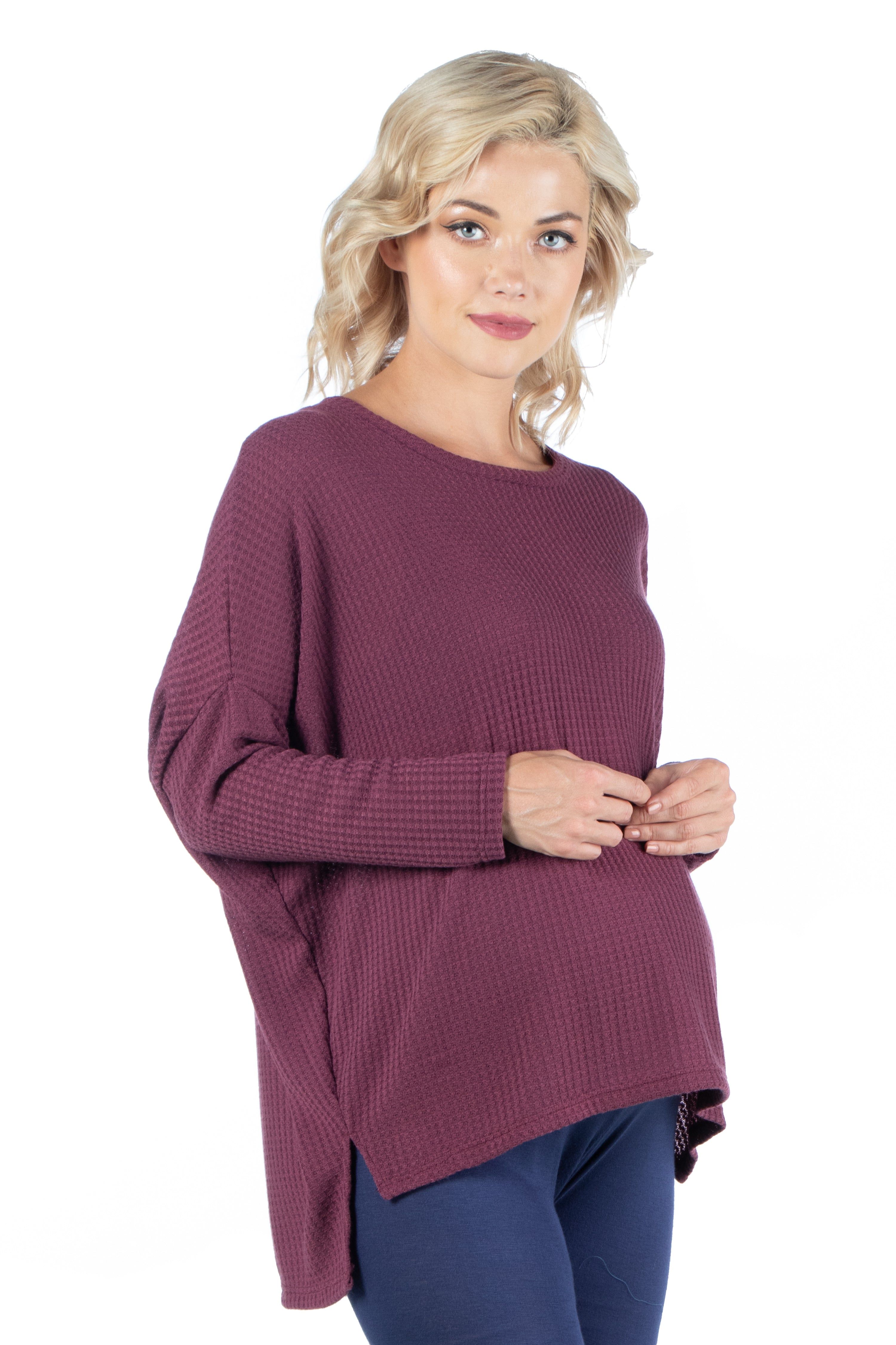 24seven Comfort Apparel Oversized Waffle Fabric Long Sleeve Dolman Maternity Tunic Top sold by 24/7 Comfort Apparel