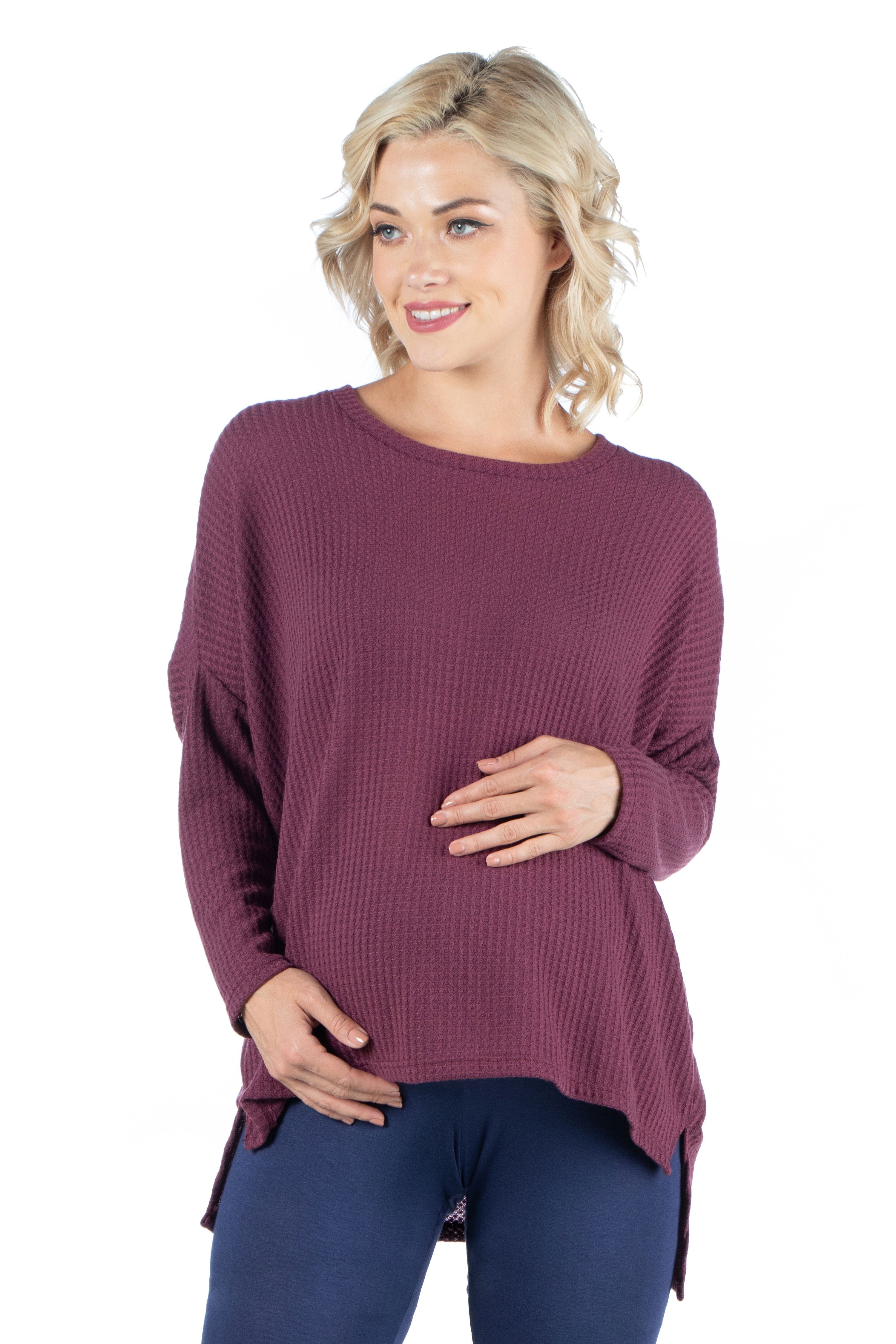 24seven Comfort Apparel Oversized Waffle Fabric Long Sleeve Dolman Maternity Tunic Top sold by 24/7 Comfort Apparel product image thumbnail 4