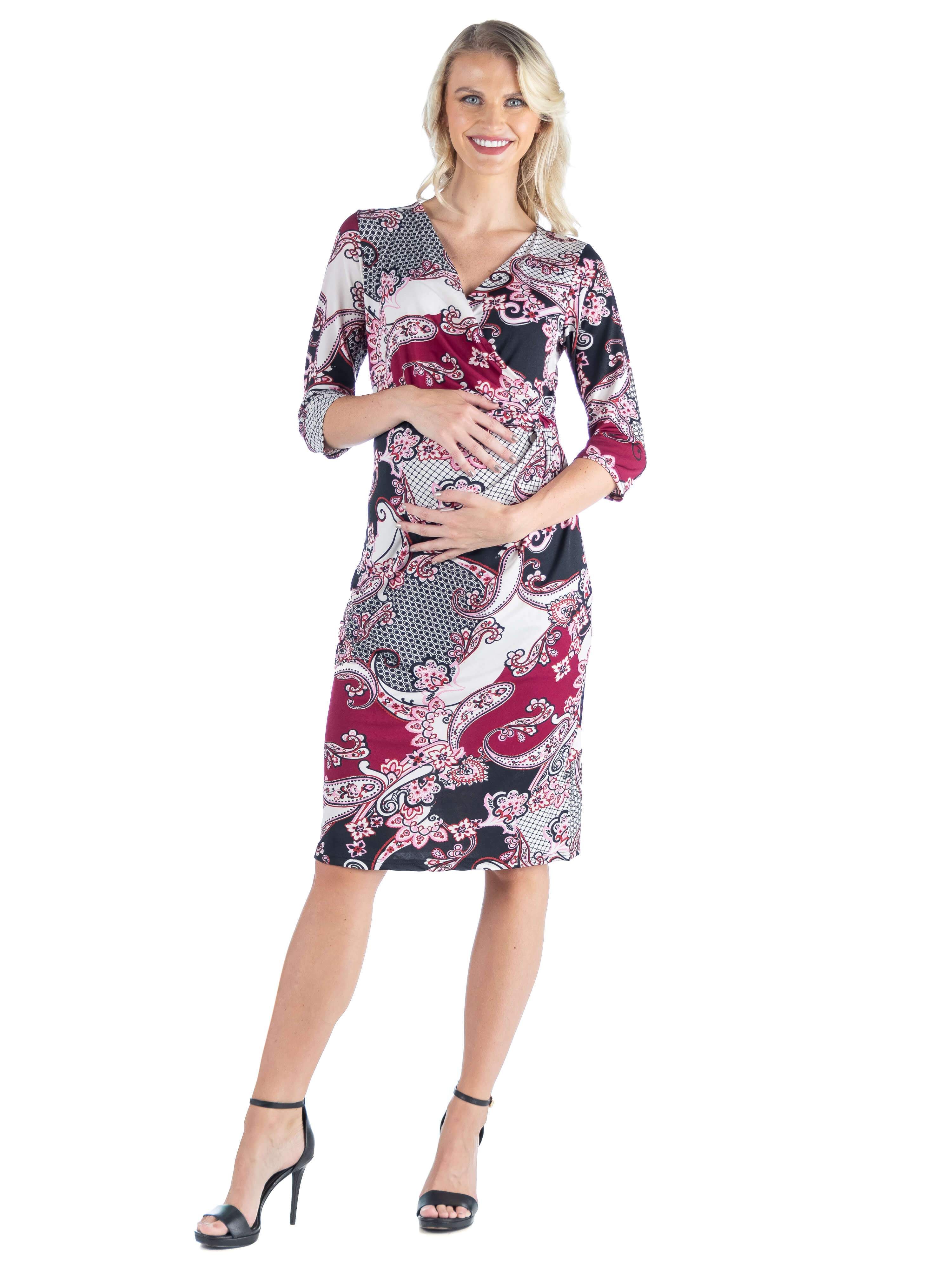 Maternity V Neck Red Knee Length Wrap Dress sold by 24/7 Comfort Apparel product image thumbnail 2