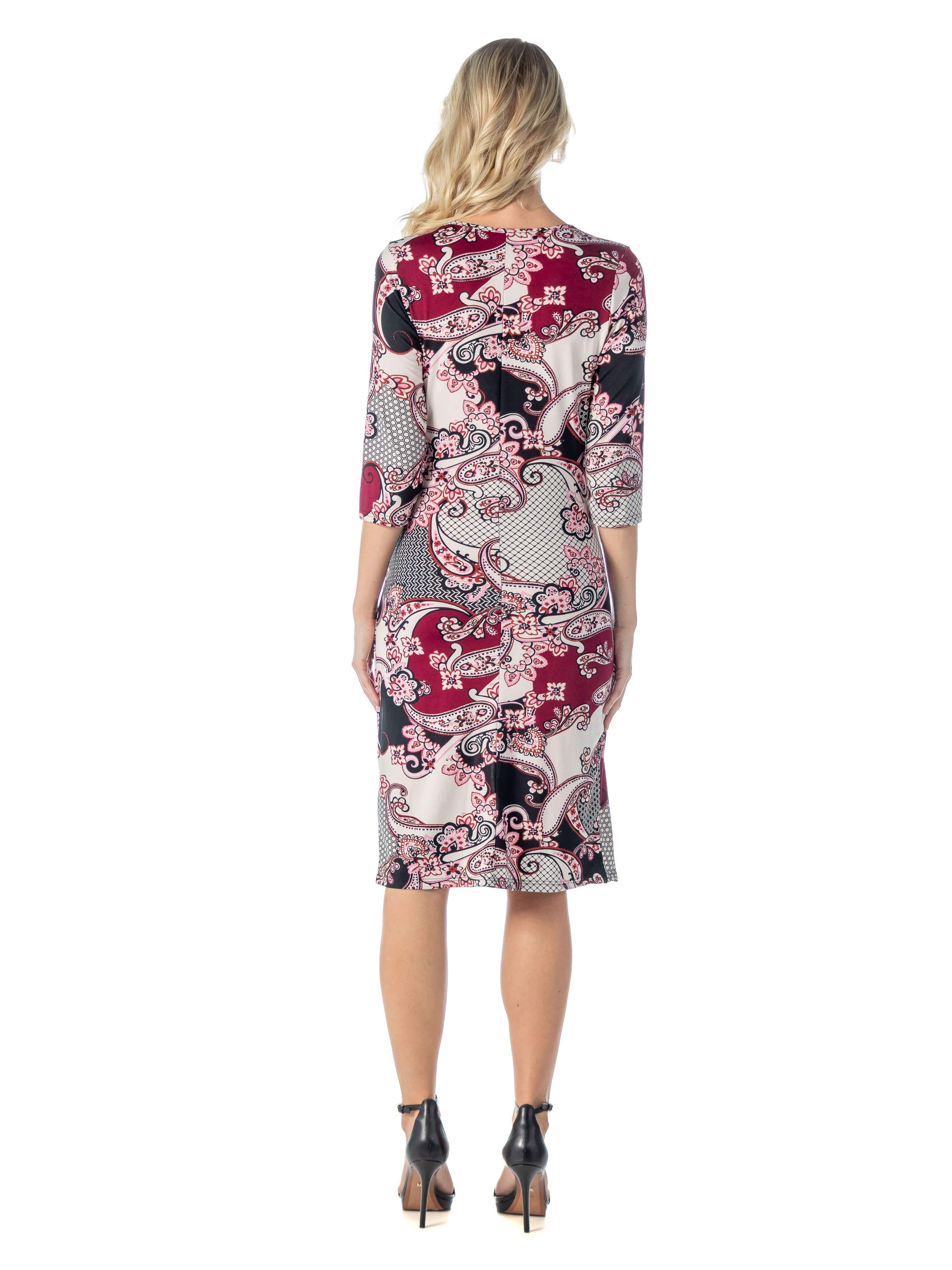 Maternity V Neck Red Knee Length Wrap Dress sold by 24/7 Comfort Apparel product image thumbnail 3