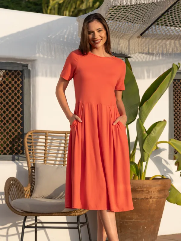 Midi Dress with Short Sleeves and Pocket Detail sold by 24/7 Comfort Apparel