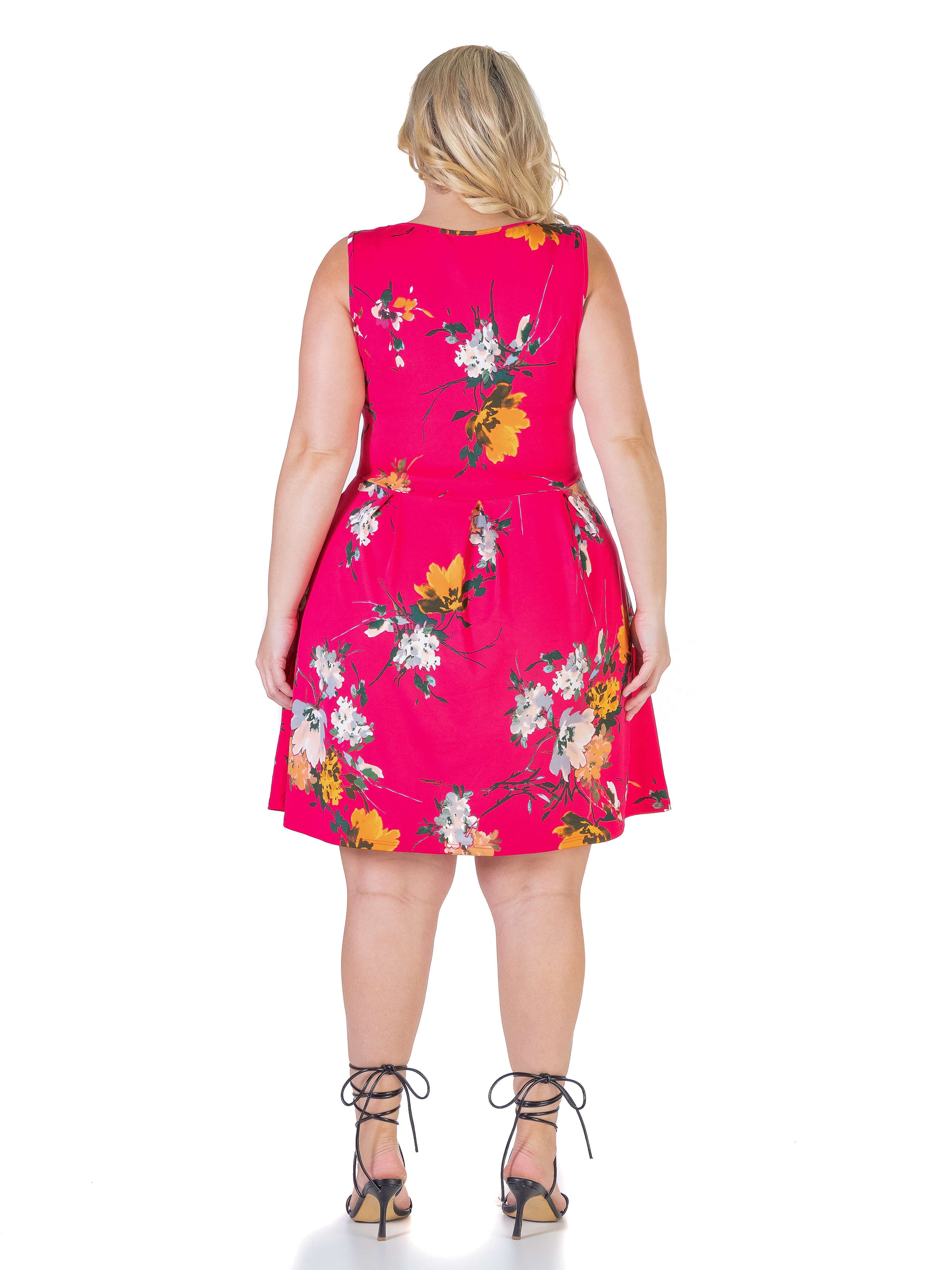Floral Fuchsia Plus Size Sleeveless Knee Length Pocket Dress sold by 24/7 Comfort Apparel product image thumbnail 4