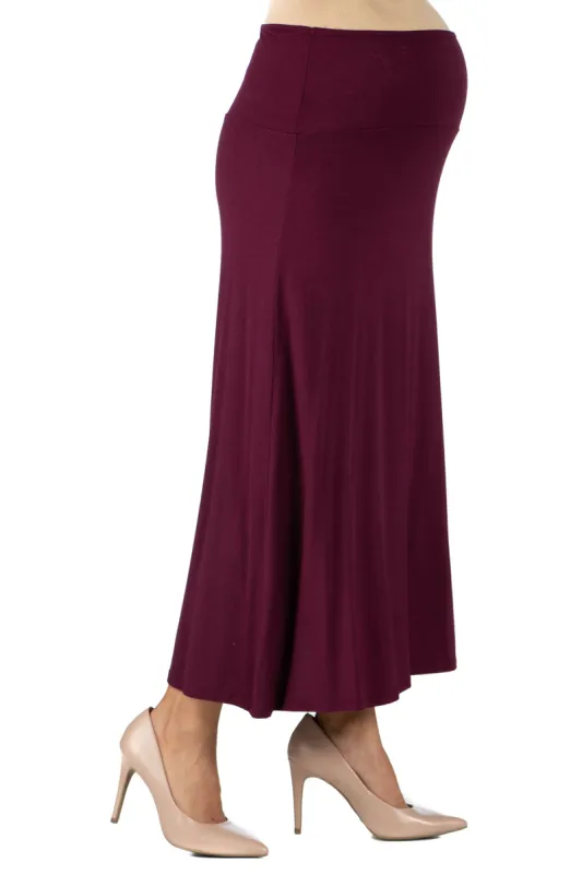Womens Elastic Waist Solid Color Maternity Maxi Skirt sold by 24/7 Comfort Apparel