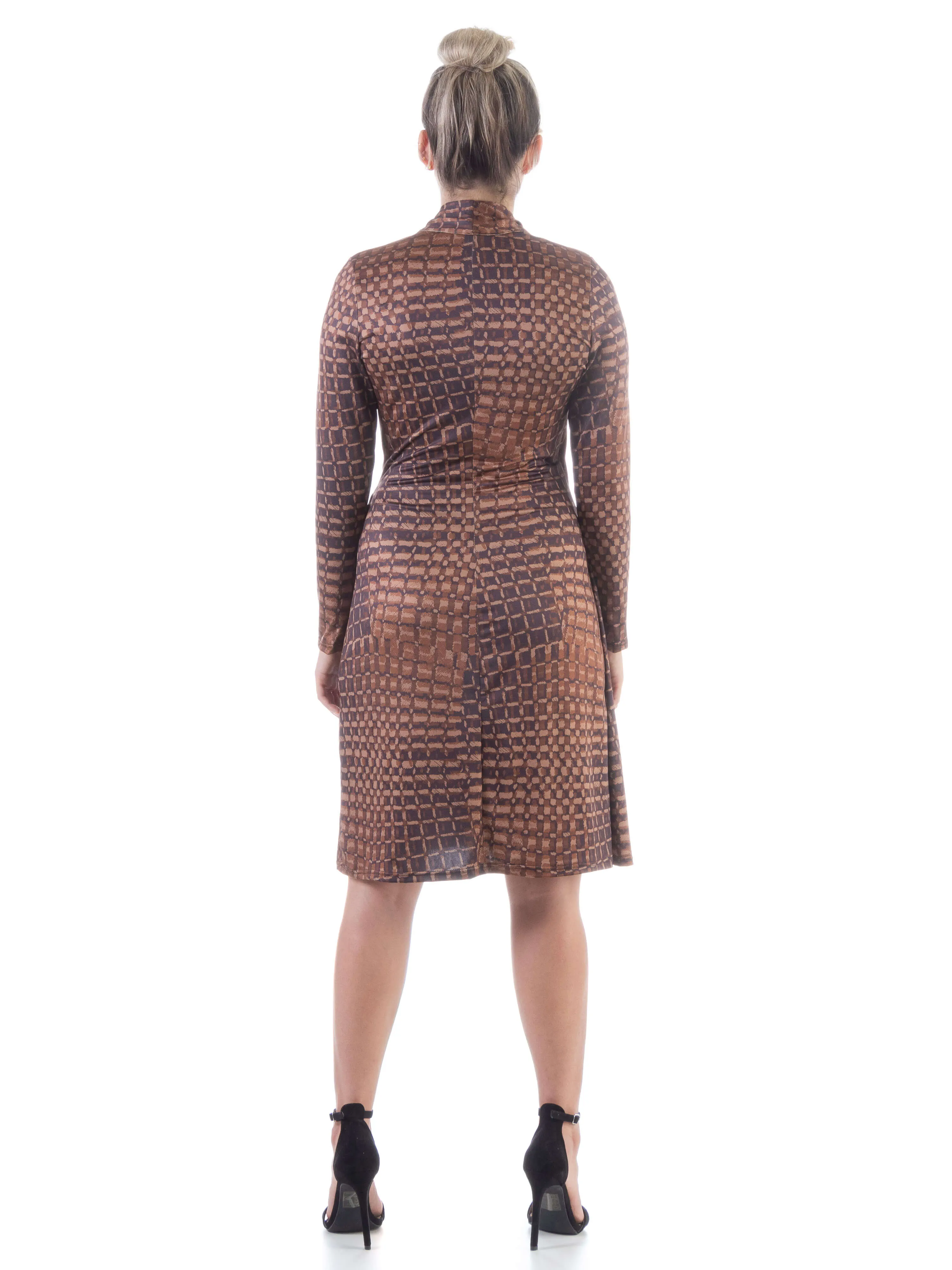 Brown Long Sleeve Knee Length Wrap Dress sold by 24/7 Comfort Apparel product image thumbnail 3