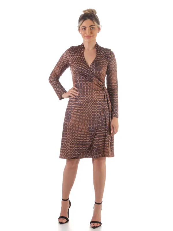 Brown Long Sleeve Knee Length Wrap Dress sold by 24/7 Comfort Apparel