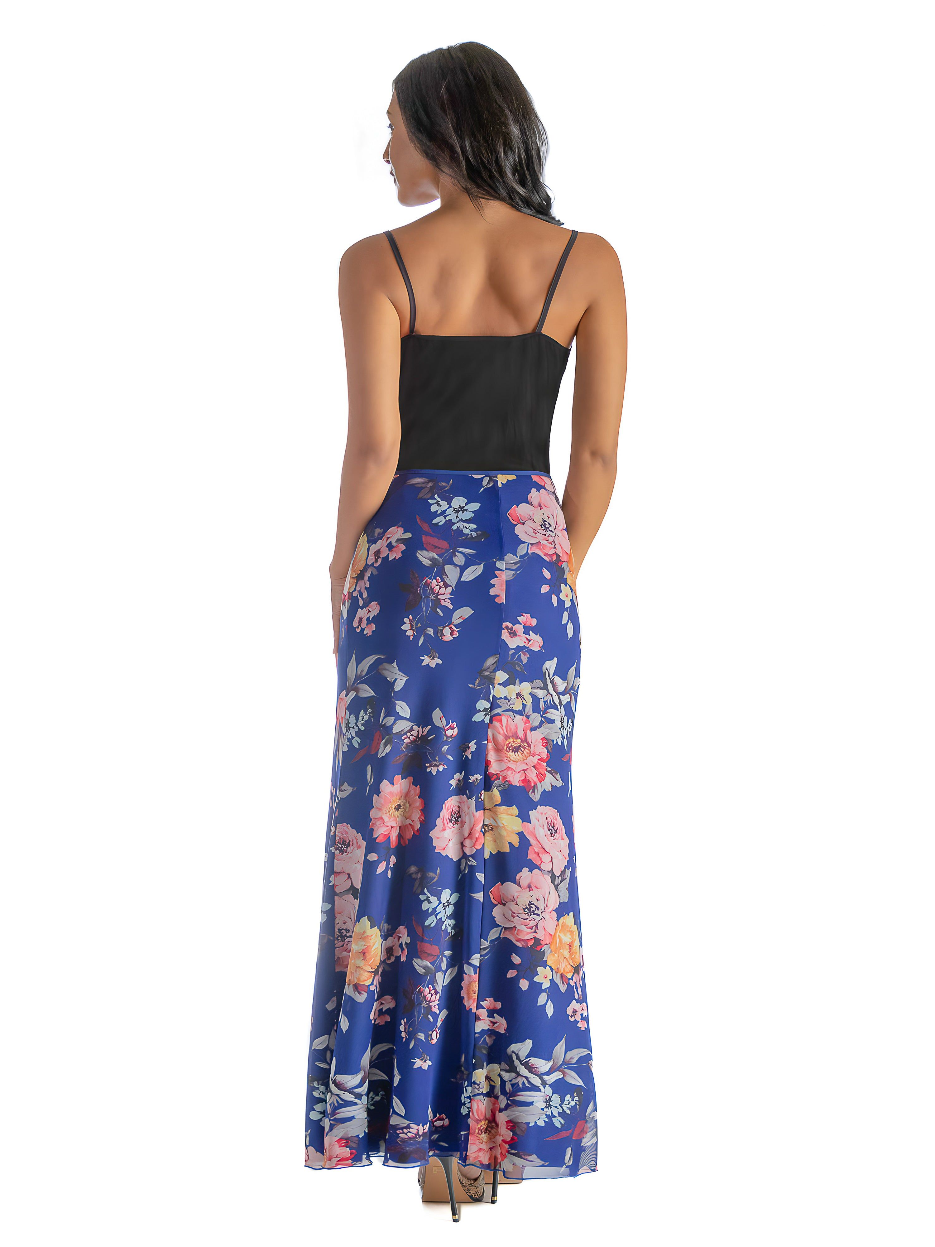 Navy Floral Print Sheer Overlay Elastic Waist Maxi Skirt sold by 24/7 Comfort Apparel product image thumbnail 3