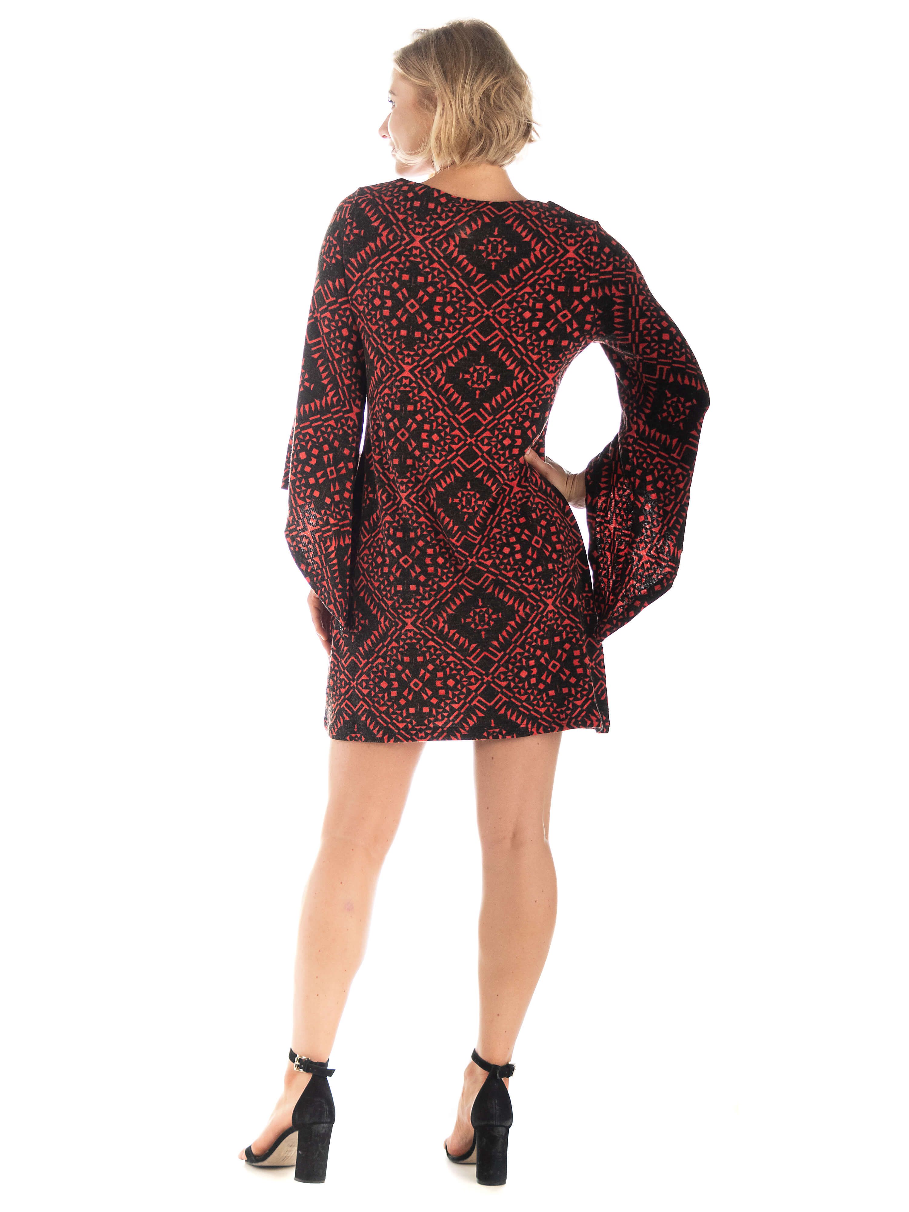 24seven Comfort Apparel Red Geometric Print Bell Sleeve Mini Dress sold by 24/7 Comfort Apparel product image thumbnail 3