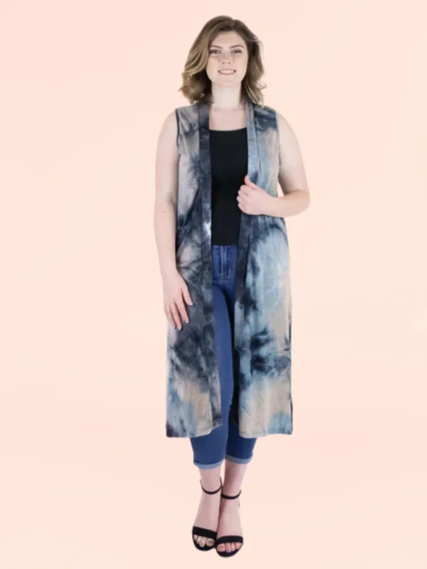 Tie Dye Sleeveless Open Front Plus Size Cardigan Vest sold by 24/7 Comfort Apparel