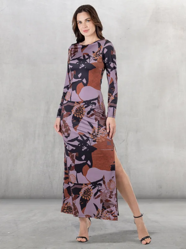 Fall Floral Print Long Sleeve Side Slit Maxi Dress sold by 24/7 Comfort Apparel