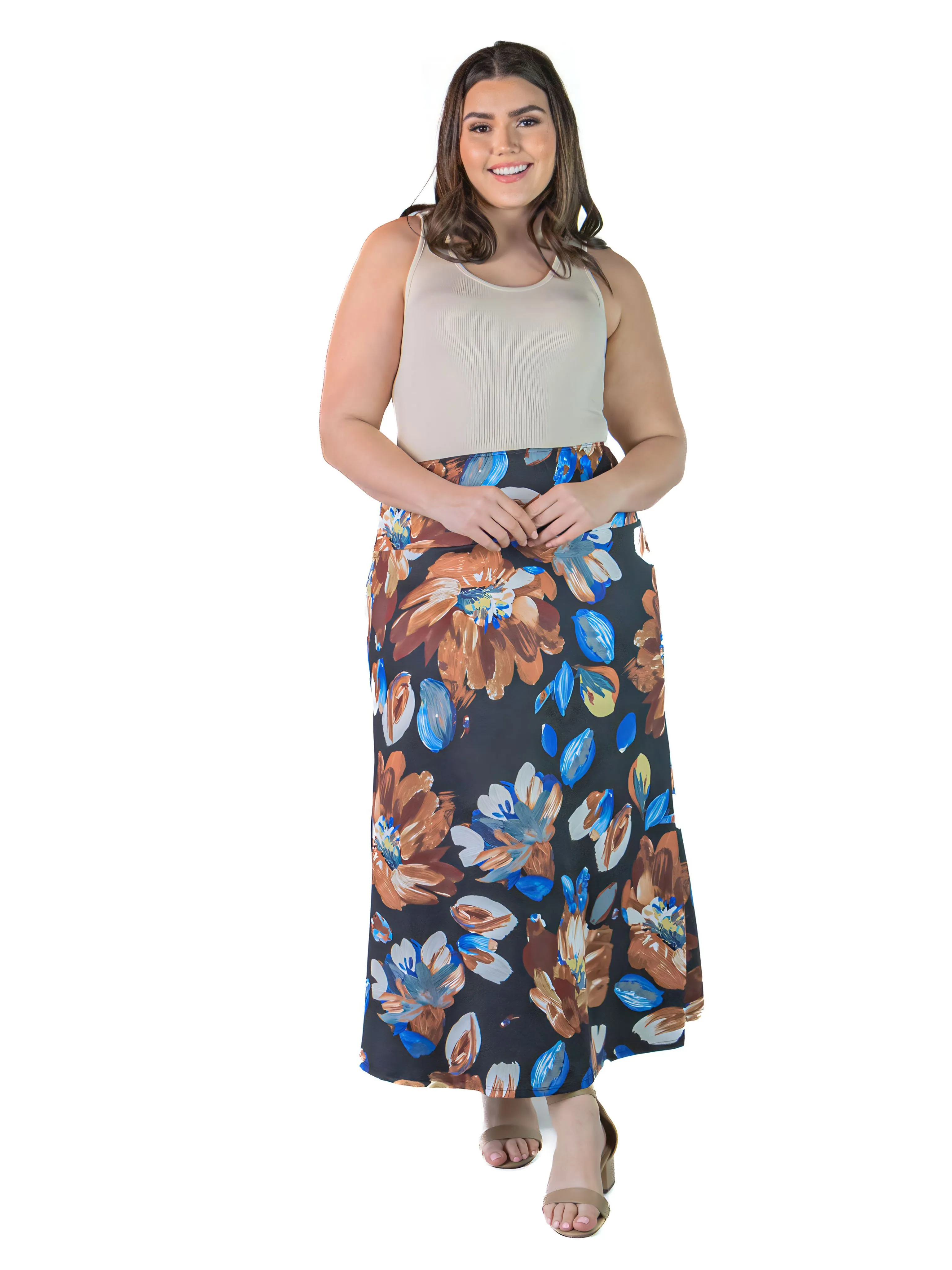 Plus Size Black Floral Print Elastic Waist Comfortable Ankle Length Maxi Skirt sold by 24/7 Comfort Apparel product image thumbnail 4