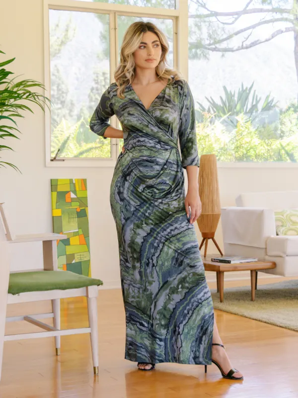 24seven Comfort Apparel Green Faux Wrap Side Slit Maxi Dress sold by 24/7 Comfort Apparel
