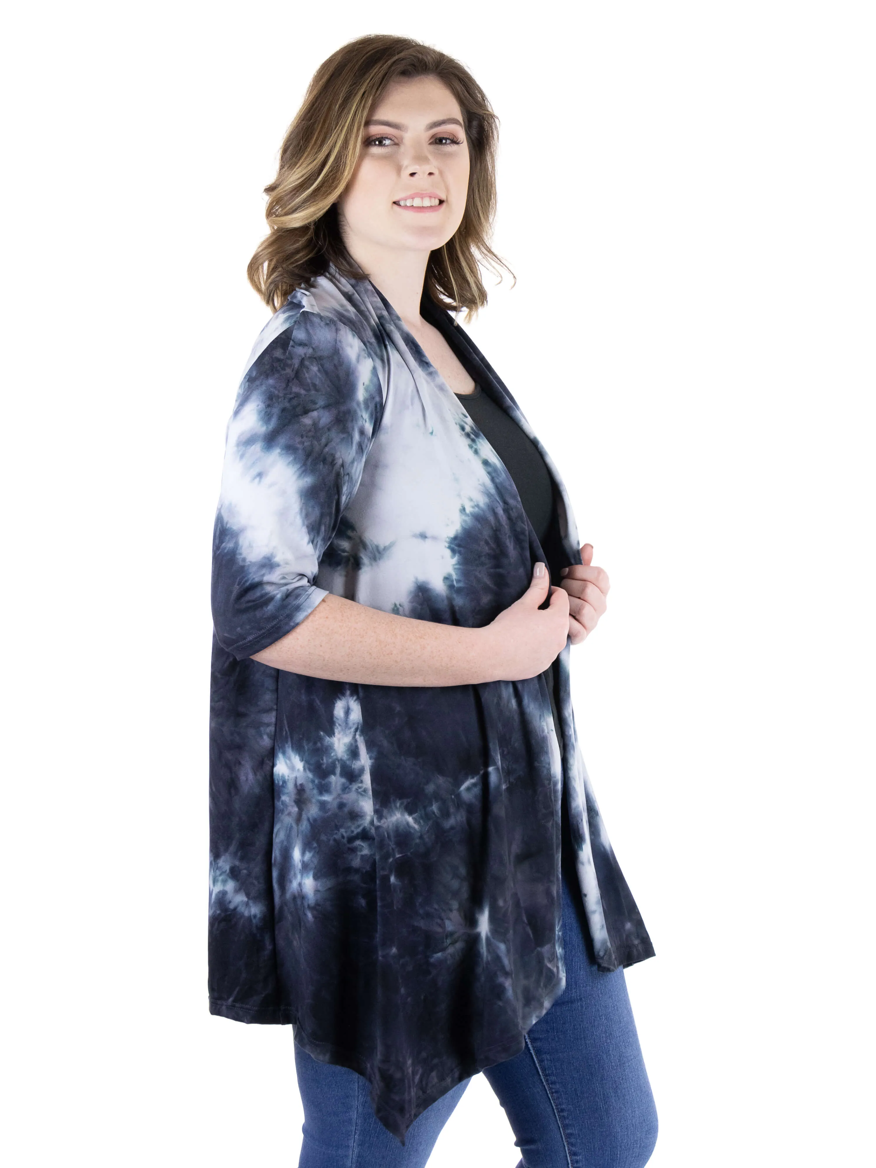 Tie Dye Elbow Sleeve Open Front Plus Size Cardigan sold by 24/7 Comfort Apparel product image thumbnail 2