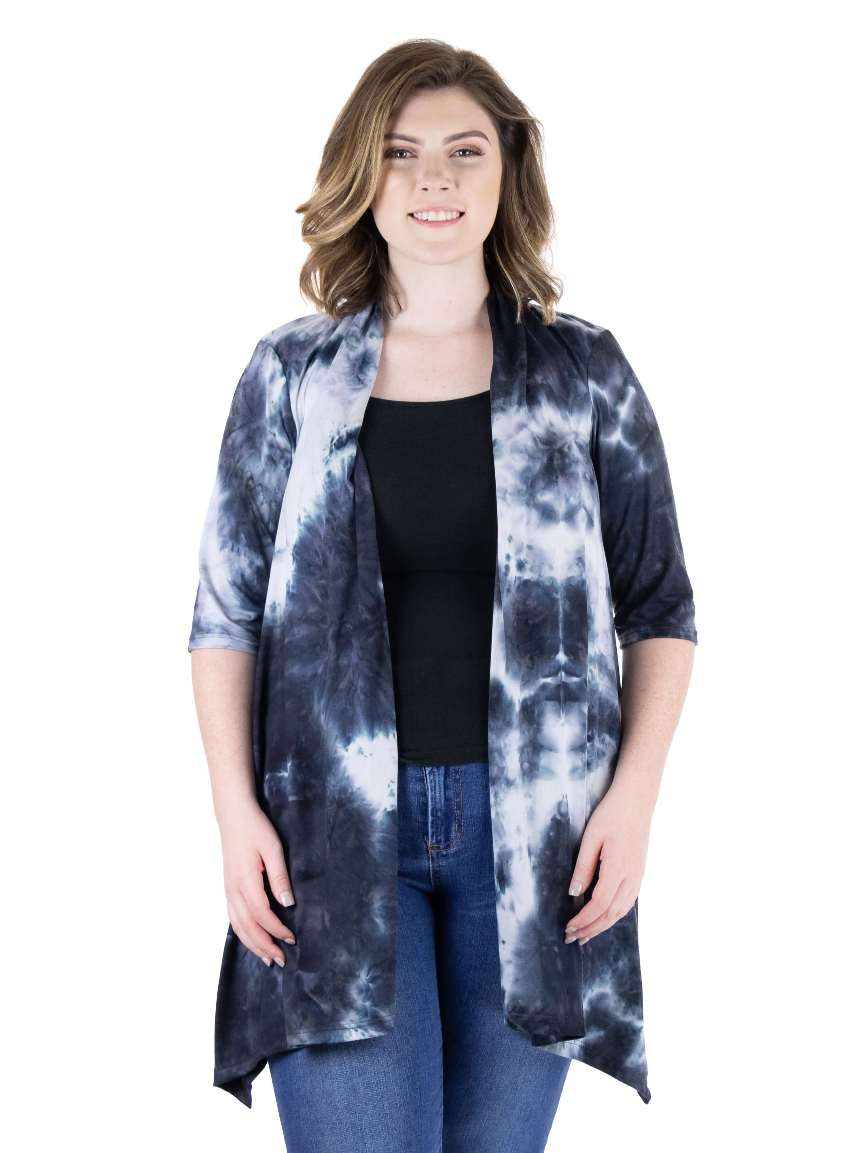 Tie Dye Elbow Sleeve Open Front Plus Size Cardigan sold by 24/7 Comfort Apparel product image thumbnail 4