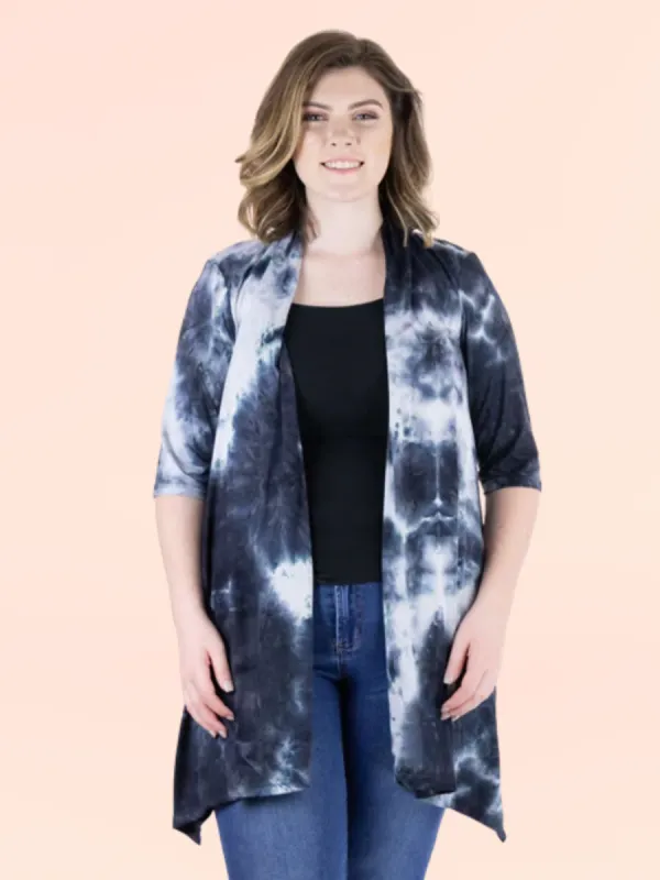 Tie Dye Elbow Sleeve Open Front Plus Size Cardigan sold by 24/7 Comfort Apparel