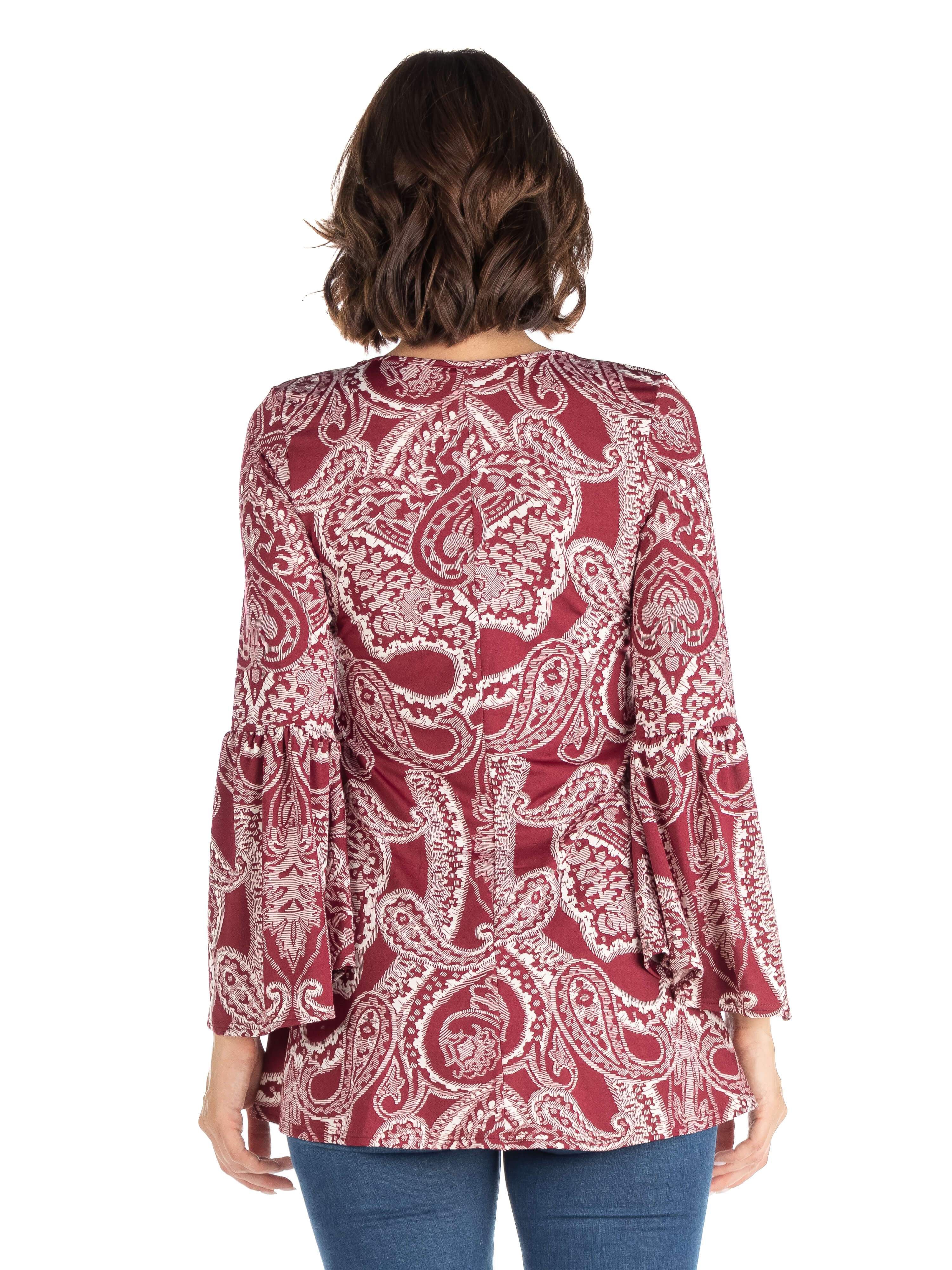 Wine Paisley Trumpet Sleeve Tunic Top sold by 24/7 Comfort Apparel product image thumbnail 3