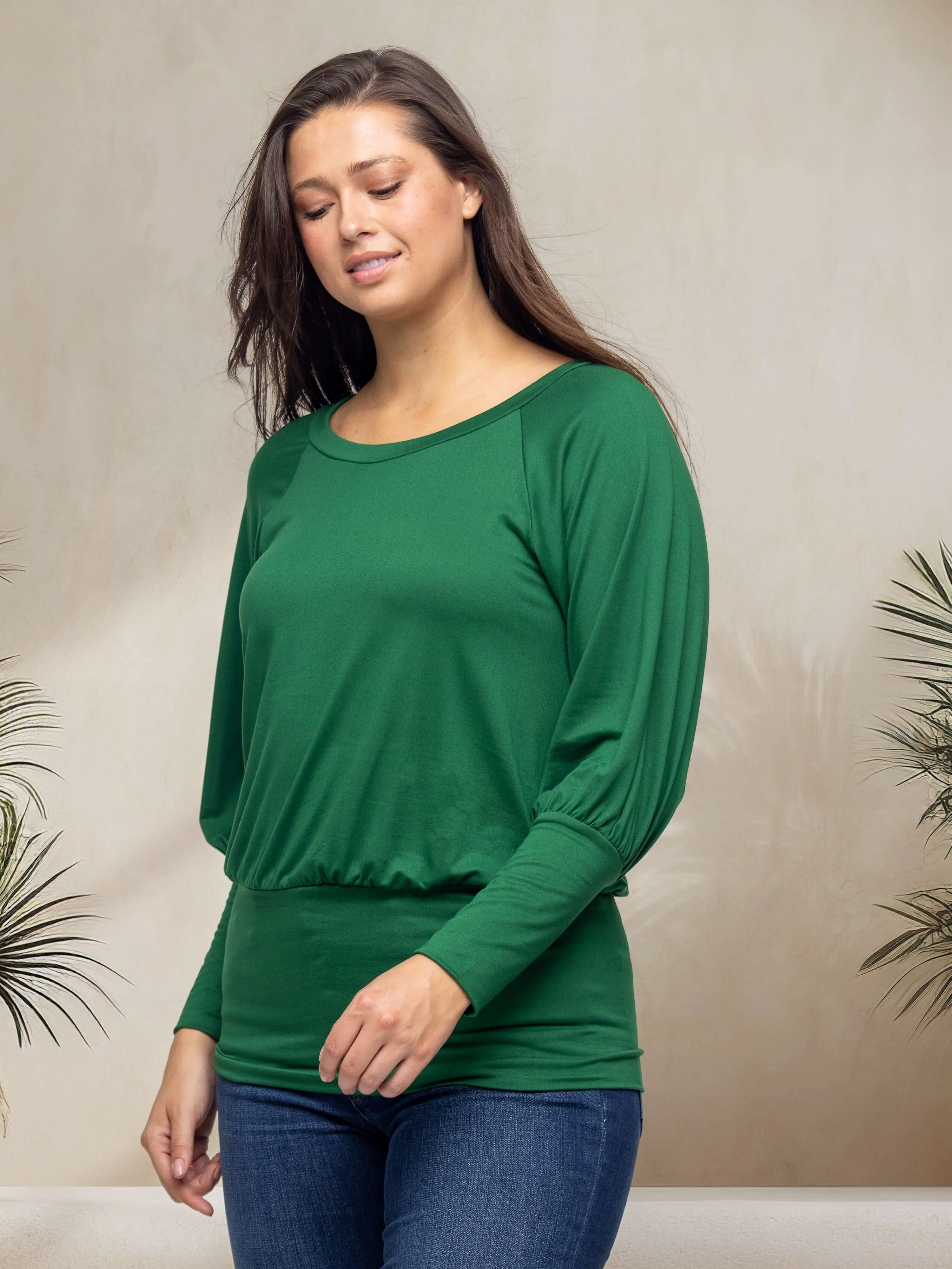 Round Neck Long Blouson Sleeve Banded Bottom Top sold by 24/7 Comfort Apparel product image thumbnail 2