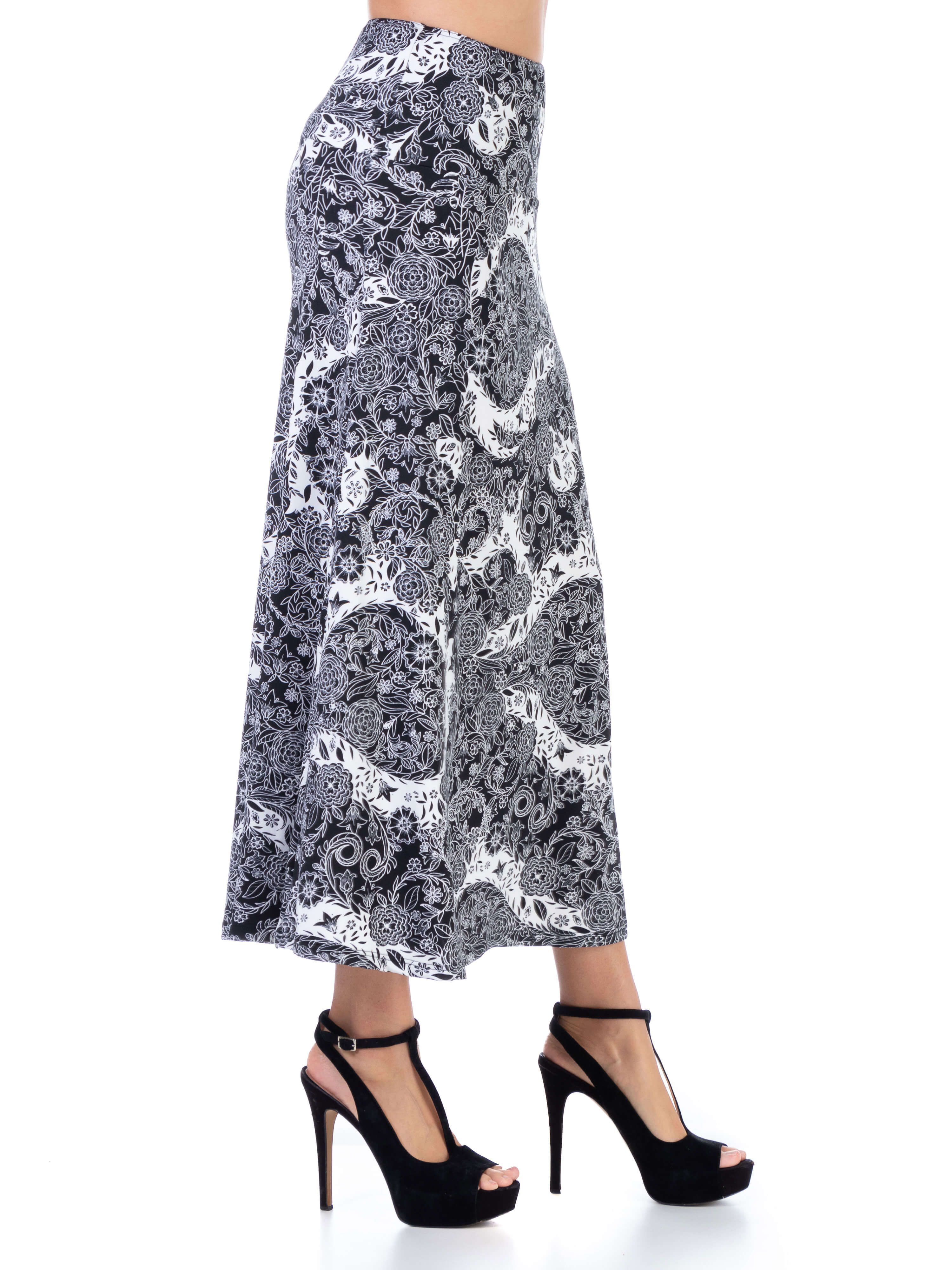 Black and White Elastic Waistband Casual Ankle Length Maxi Skirt sold by 24/7 Comfort Apparel