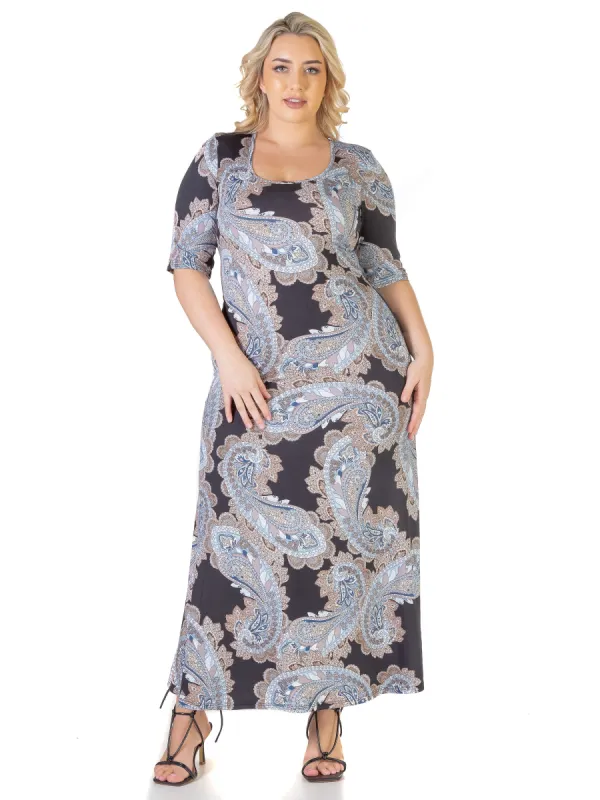 Paisley Plus Size Elbow Sleeve Loose Casual Maxi Dress sold by 24/7 Comfort Apparel