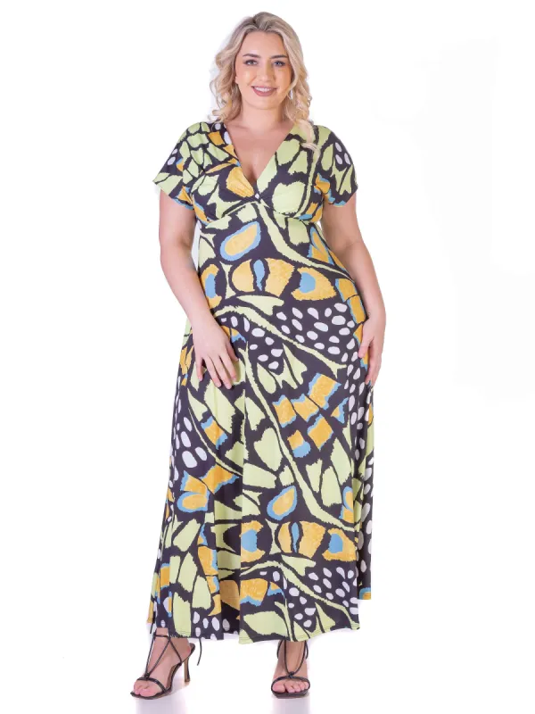 Butterfly Plus Size Cap Sleeve Flowy Empire Waist Maxi Dress sold by 24/7 Comfort Apparel