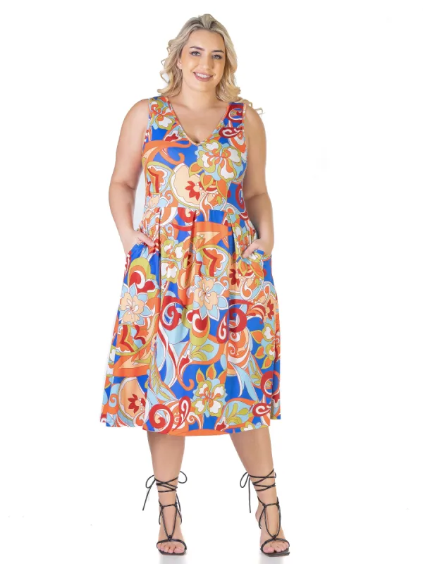 Multicolor Plus Size Midi Plus Size Fit and Flare Pocket Dress sold by 24/7 Comfort Apparel
